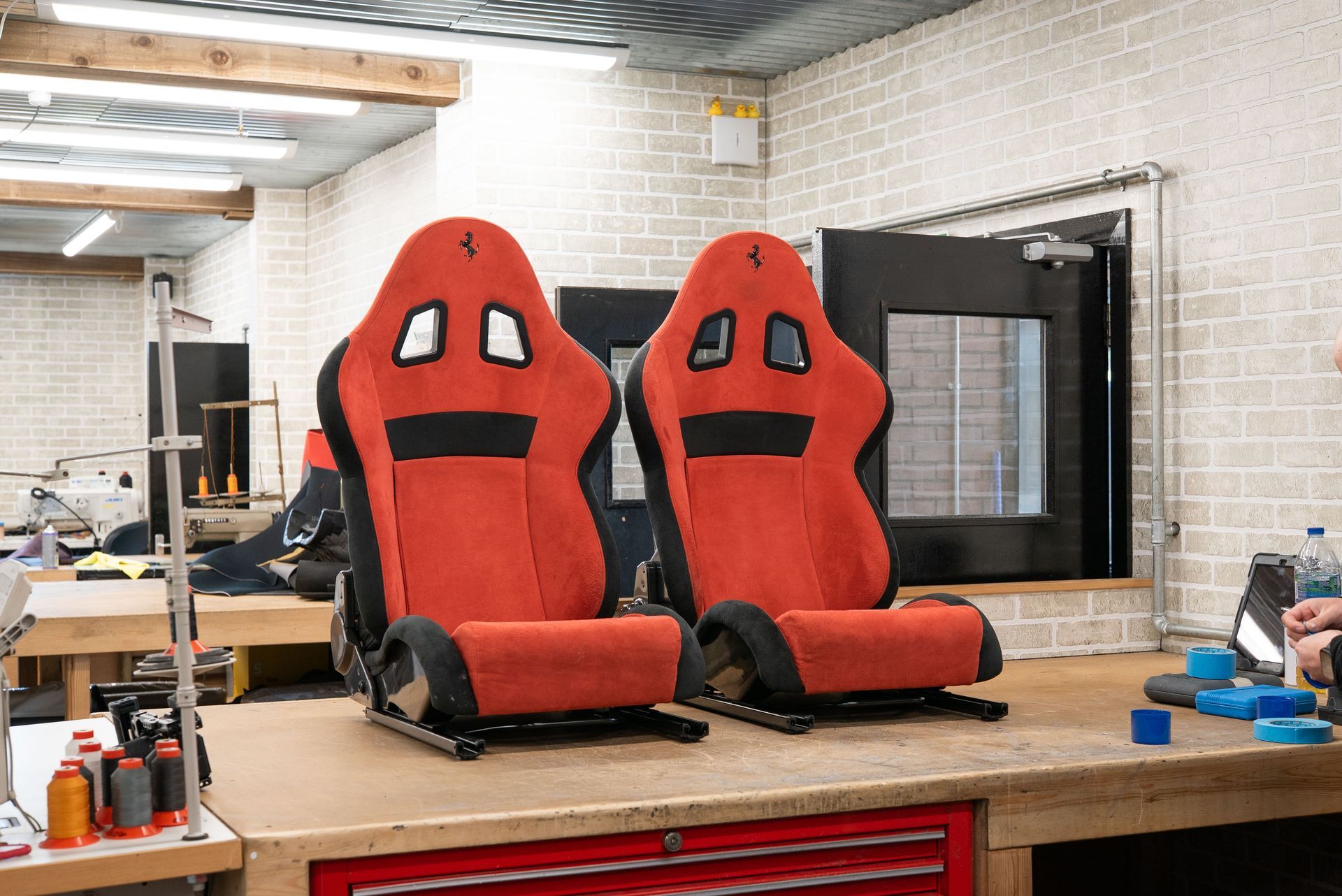 ferrari 360 Challenge Stradale red STG Sam seen through glass interior alcantara red restoration d:class
