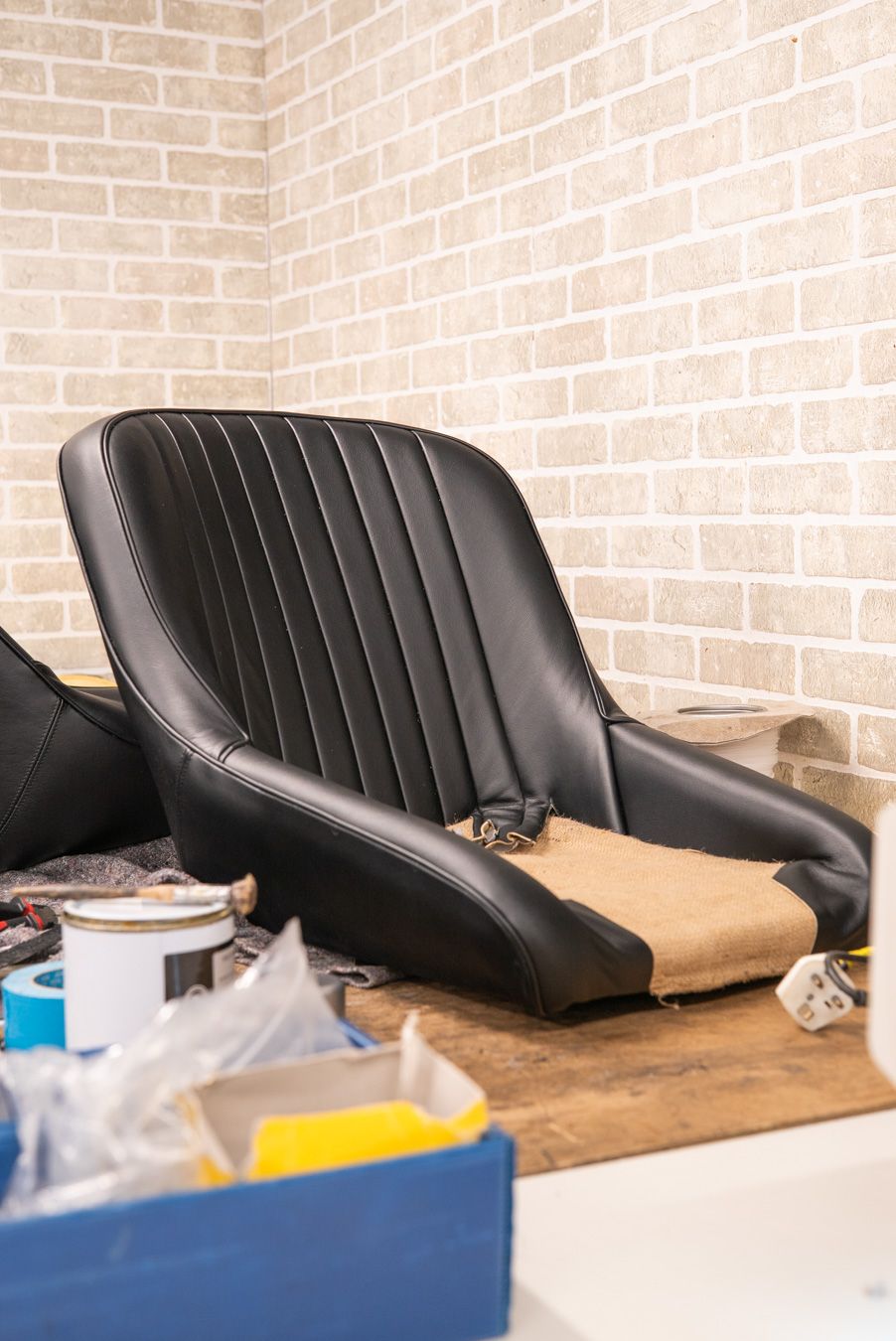 AC Cobra MKiv Mk IV mk4 4 retrim restoration respray repaint paint refurbish restore resto leather carpet black vaumol grained crushed how to trim redline engineering d:class dclass auto automotive golden hour seats steering wheel dashboard