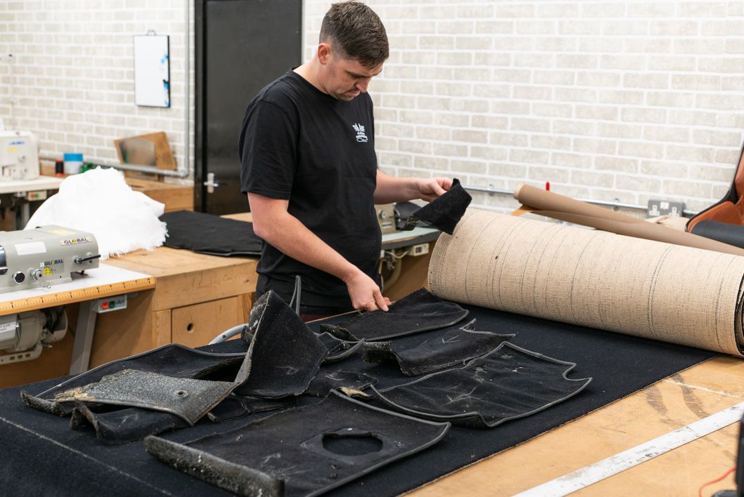 AC Cobra MKiv Mk IV mk4 4 retrim restoration respray repaint paint refurbish restore resto leather carpet black vaumol grained crushed how to trim redline engineering d:class dclass auto automotive golden hour seats steering wheel dashboard