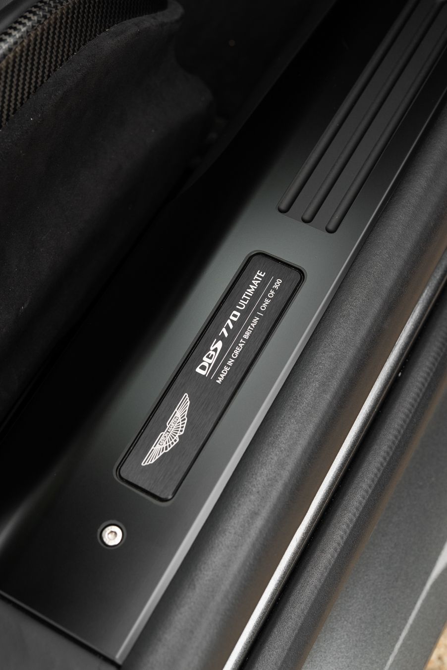 aston martin DBS 770 ultimate grey metallic door sill badge plaque 1 of 300 one three hundred portrait vertical dclass d:class