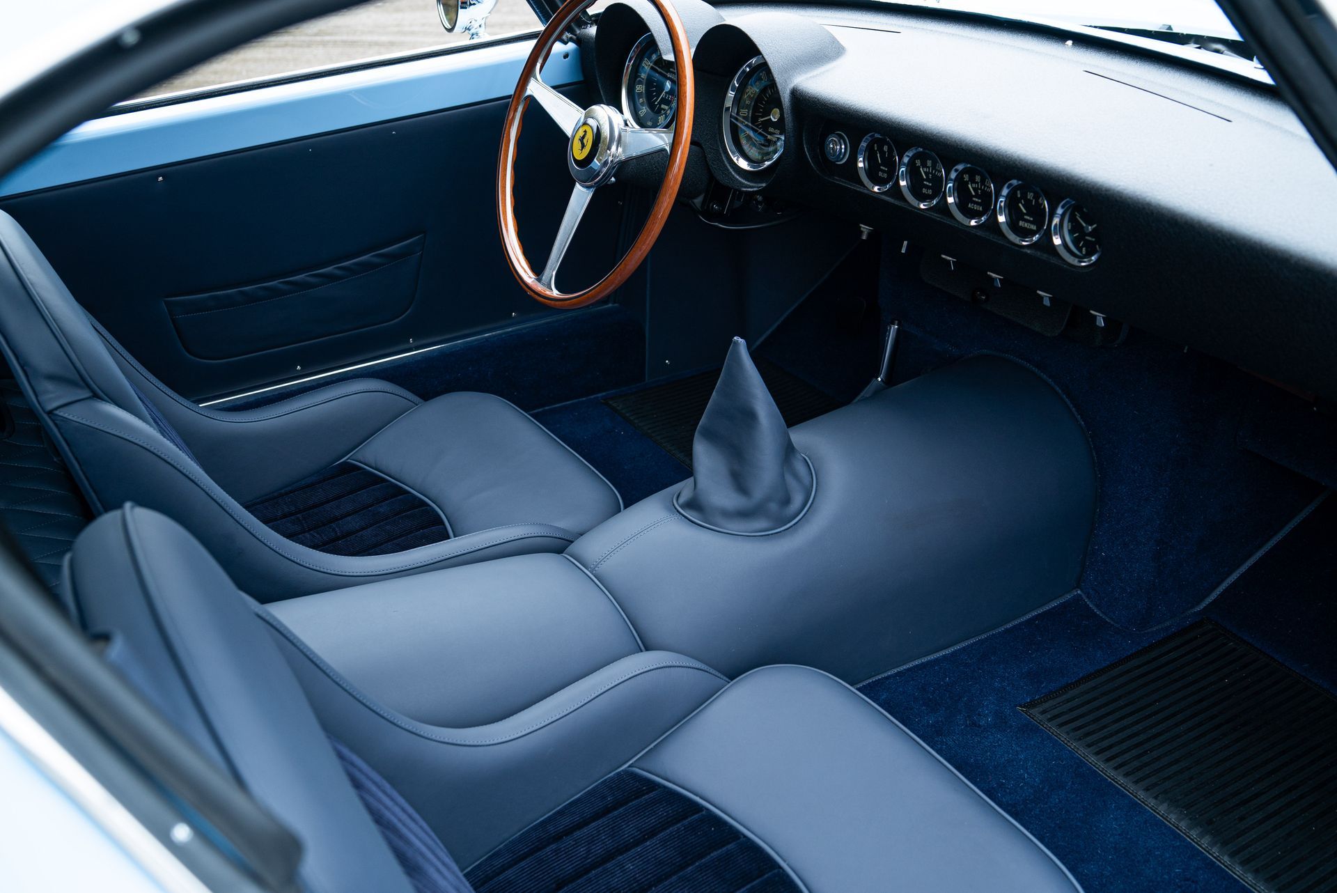 Ferrari SWB 250 GTO Engineering restoration interior full retrim leather corduroy nappa blue d:class automotive