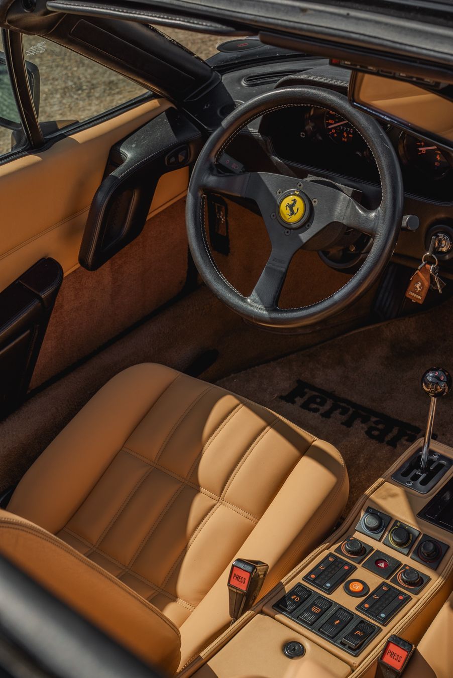 Ferrari 328 GTS interior retrim repairs leather seats sseat carpet targa open air convertible vehicle upholstery trim recover tan beige d:class dclass auto automotive