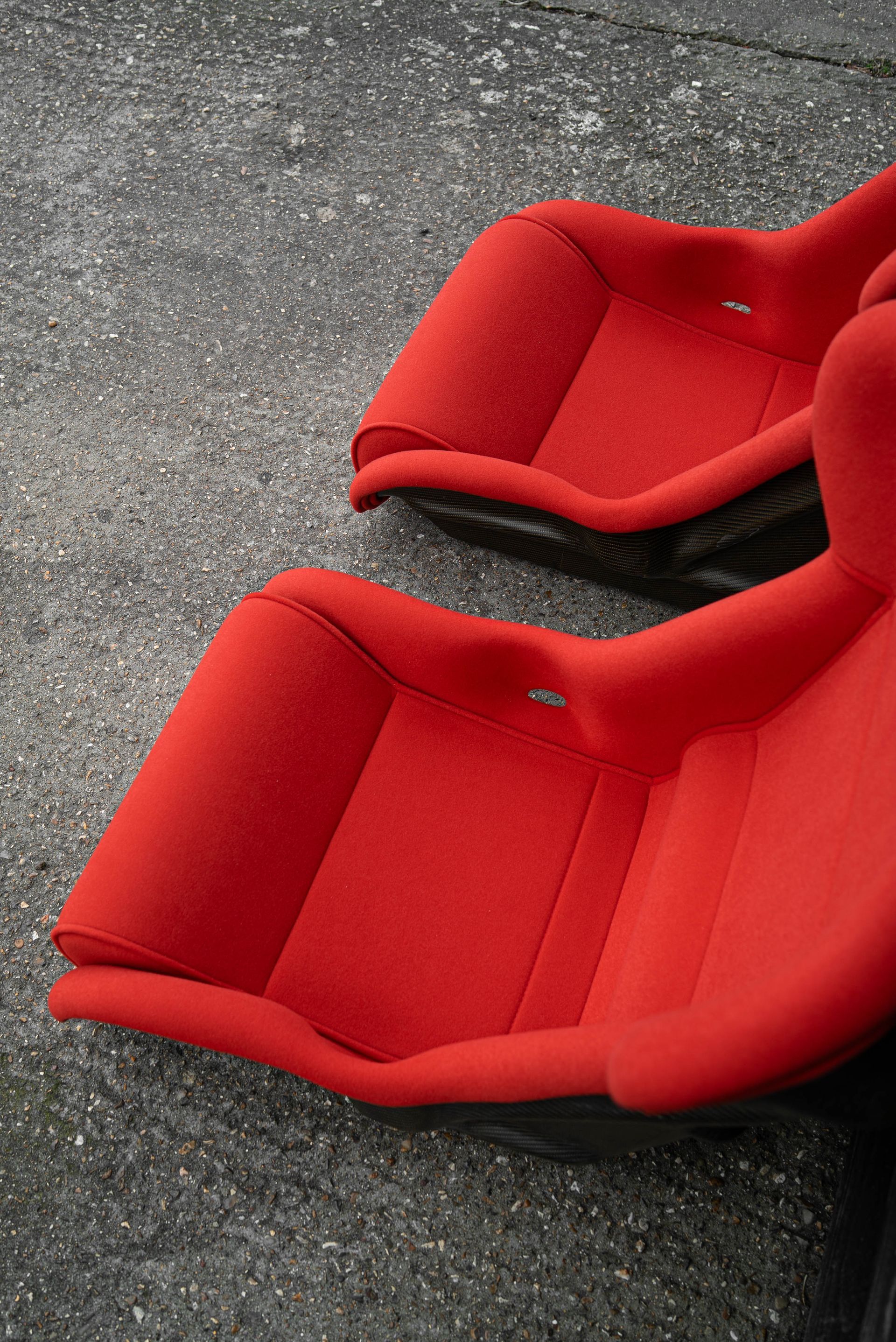 Ferrari f40 racing seat seats retrim nomex red cloth d:class auto automotive restoration reupholster pair surrey