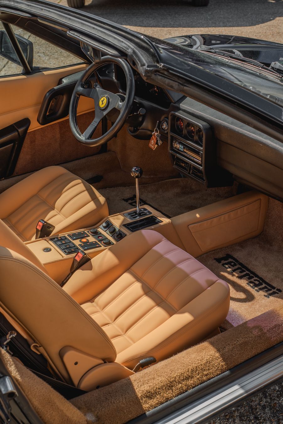 Ferrari 328 GTS interior retrim repairs leather seats sseat carpet targa open air convertible vehicle upholstery trim recover tan beige d:class dclass auto automotive