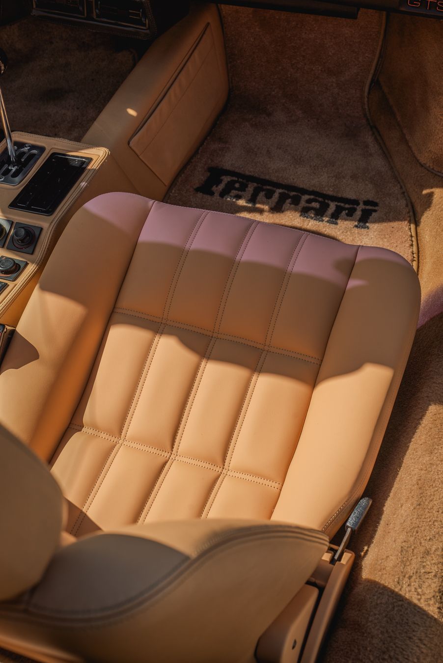 Ferrari 328 GTS interior retrim repairs leather seats sseat carpet targa open air convertible vehicle upholstery trim recover tan beige d:class dclass auto automotive
