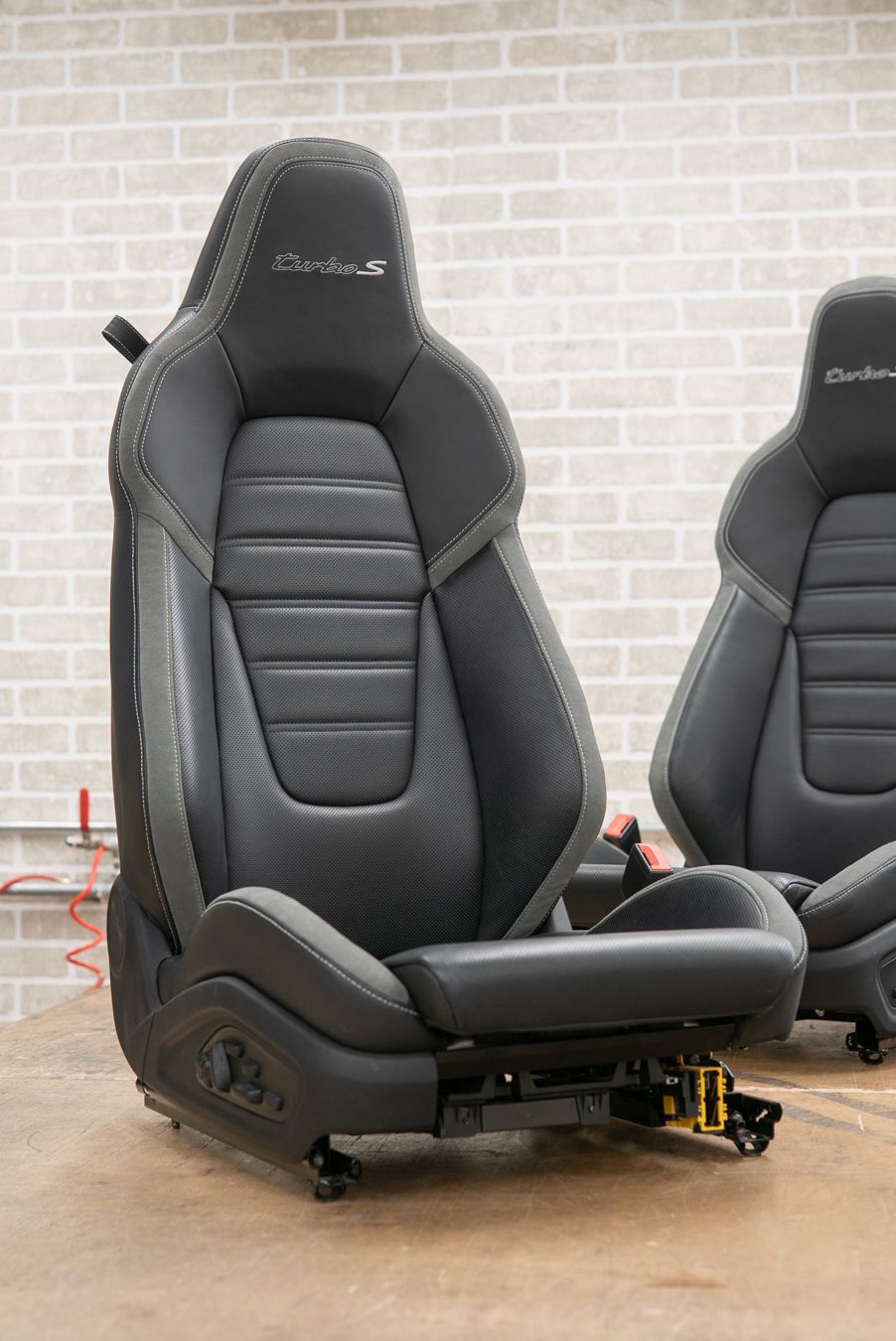 Porsche 911 Turbo S seat retrim leather alcantara embroidery logo oem upholstery reupholster near me dclass d:class