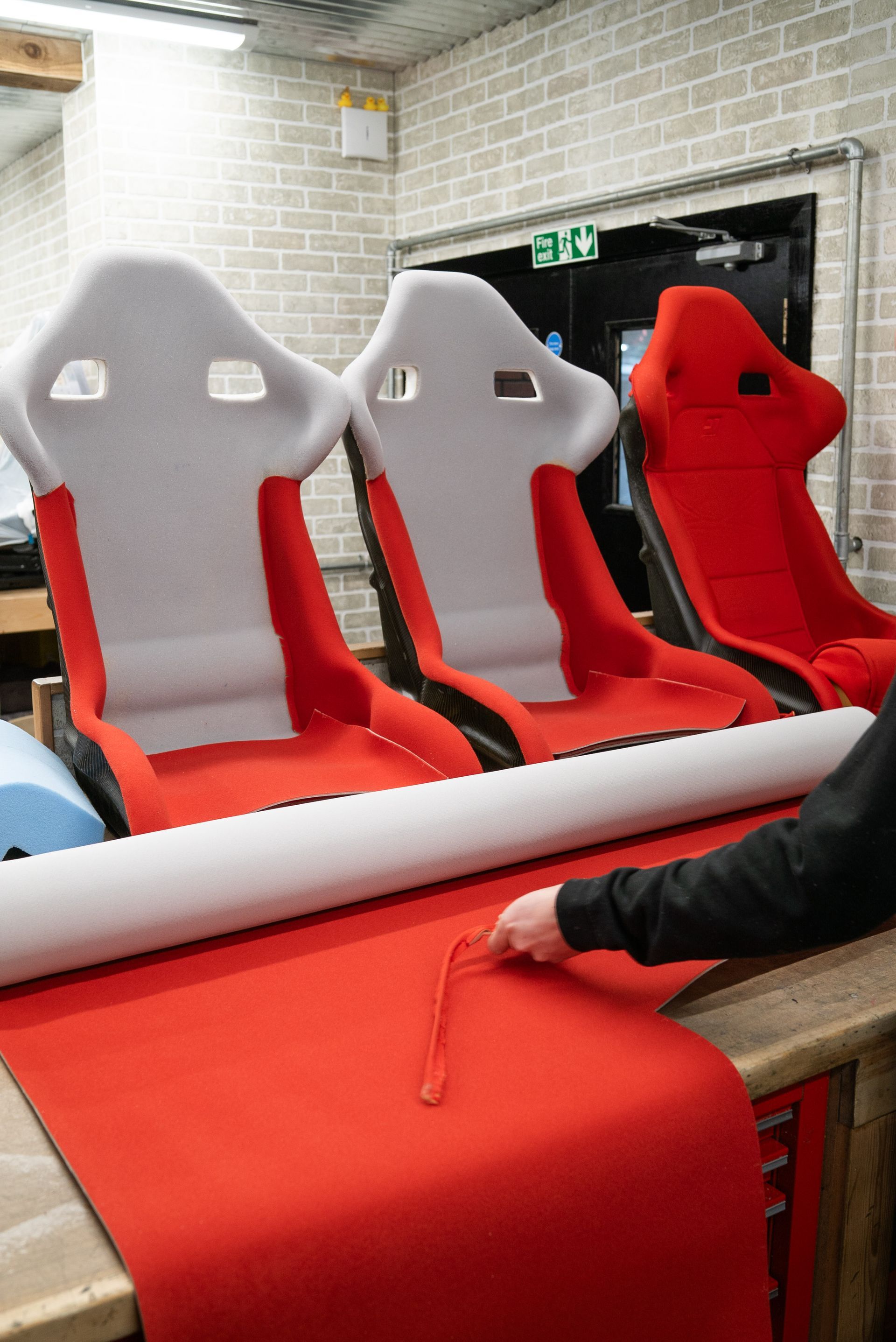 Ferrari f40 racing seat seats retrim nomex red cloth d:class auto automotive restoration reupholster pair surrey