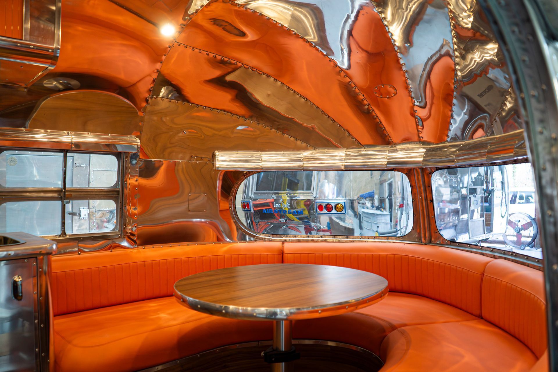 orange leather seating caravan airstream amazing chrome interior retrim d:class dclass automotive