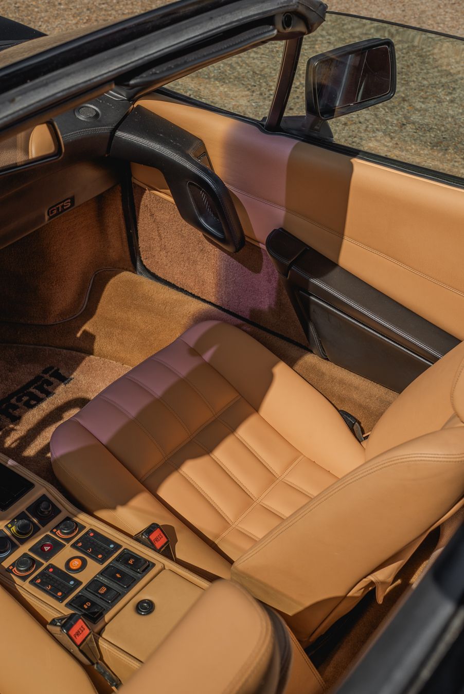 Ferrari 328 GTS interior retrim repairs leather seats sseat carpet targa open air convertible vehicle upholstery trim recover tan beige d:class dclass auto automotive