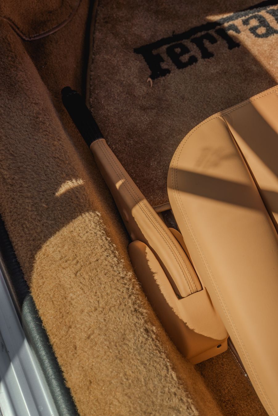 Ferrari 328 GTS interior retrim repairs leather seats sseat carpet targa open air convertible vehicle upholstery trim recover tan beige d:class dclass auto automotive