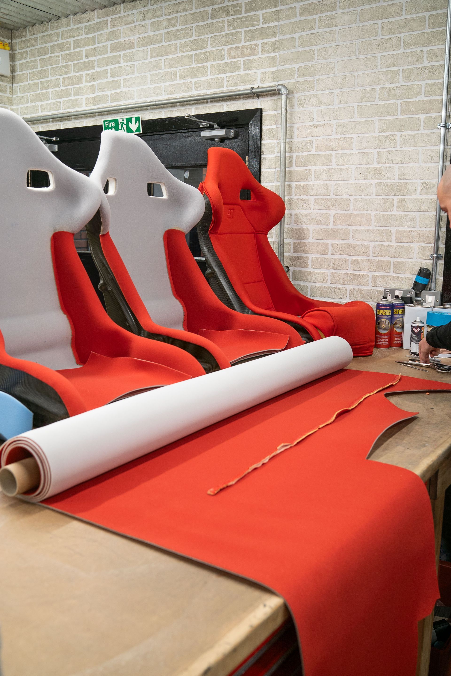 Ferrari f40 racing seat seats retrim nomex red cloth d:class auto automotive restoration reupholster pair surrey