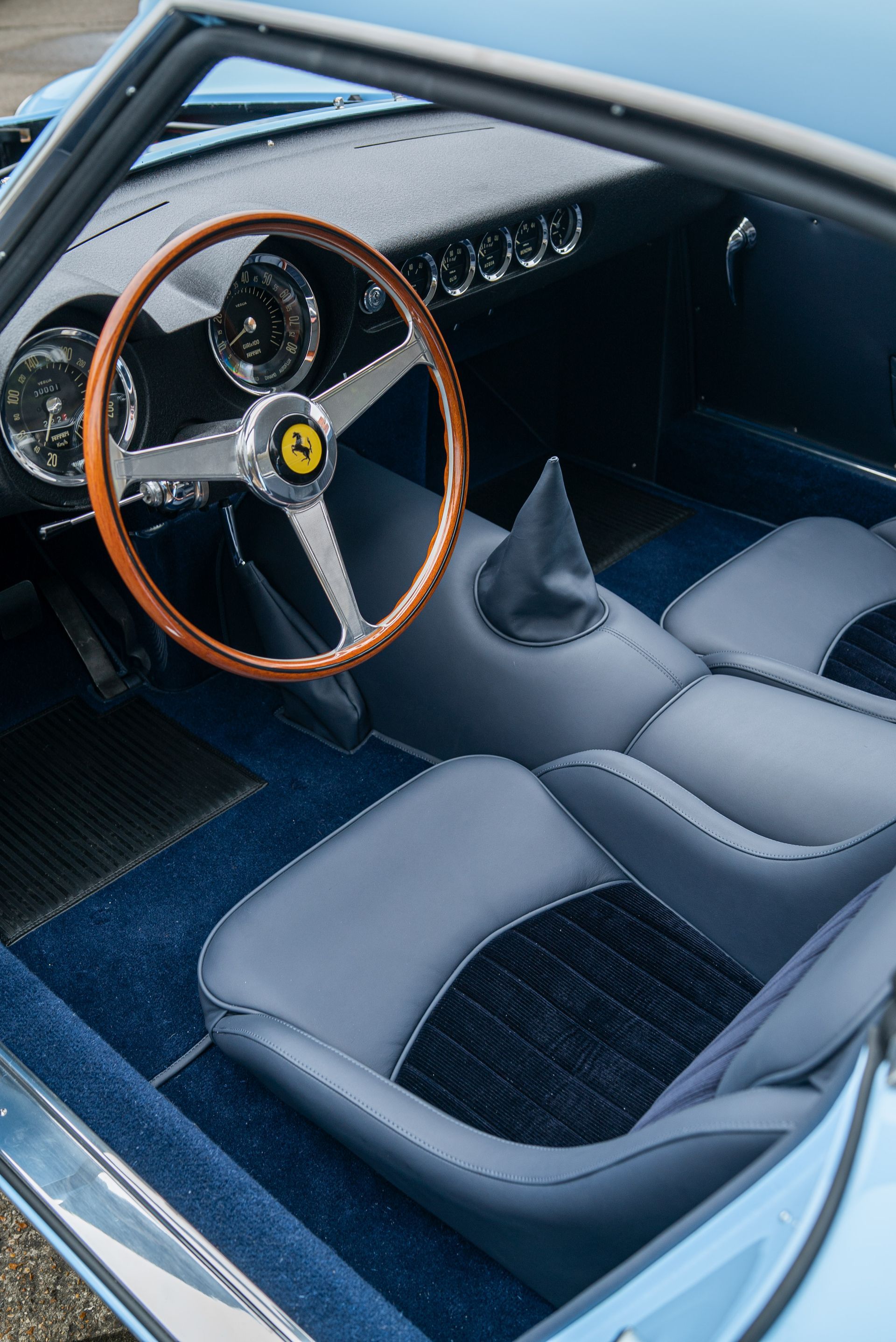 Ferrari SWB 250 GTO Engineering restoration interior full retrim leather corduroy nappa blue d:class automotive
