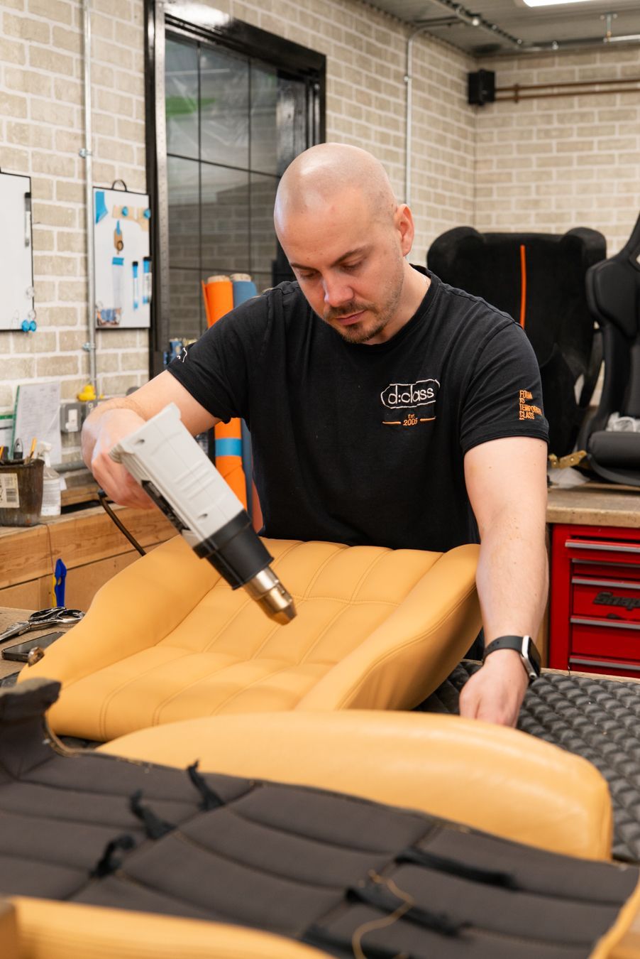 Ferrari 328 GTS interior retrim repairs leather seats sseat carpet targa open air convertible vehicle upholstery trim recover tan beige d:class dclass auto automotive