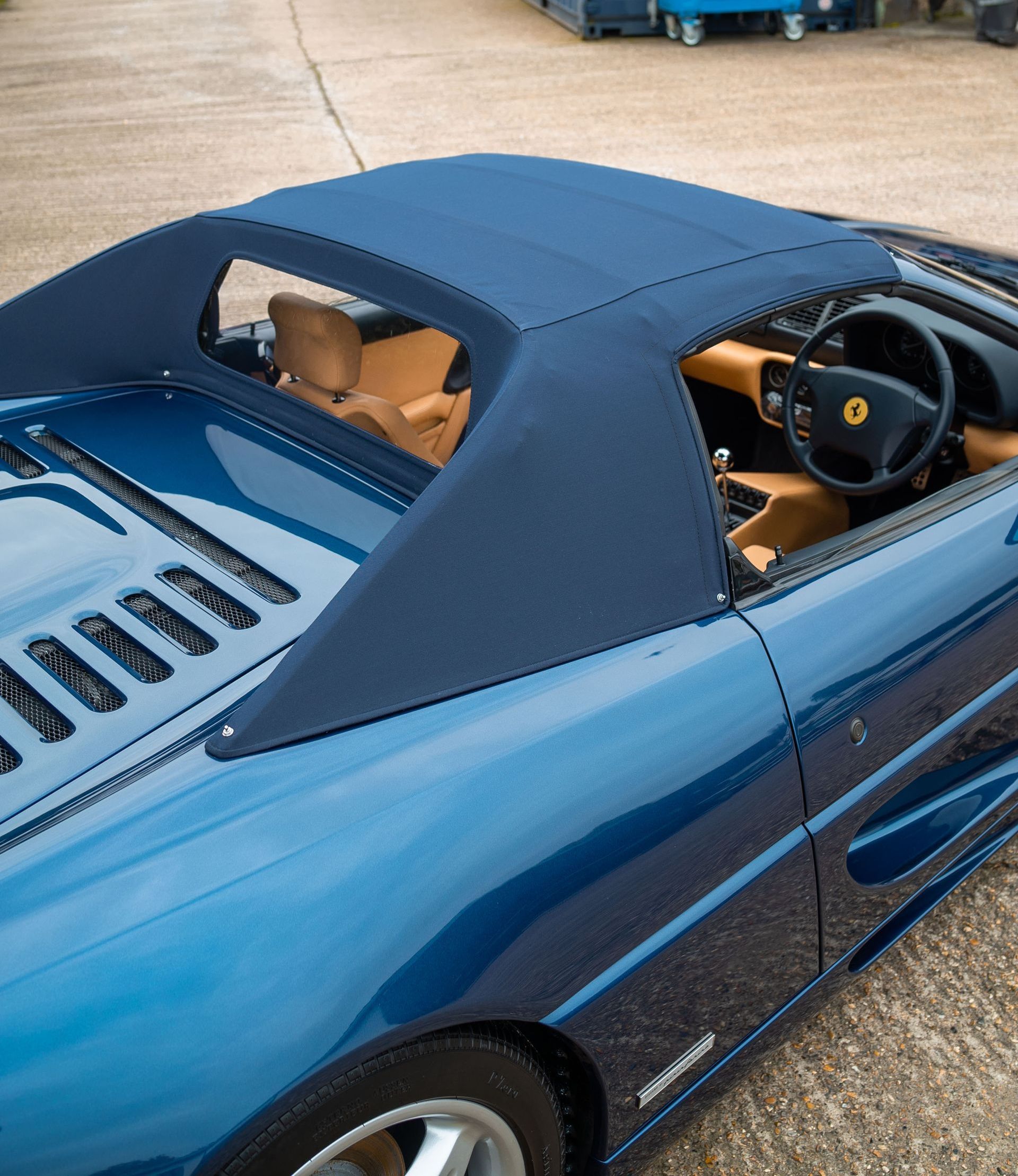 Ferrari F355 spyder interior retrim cream beige seat seats blue interior restoration tonal d:class automotive surrey hood