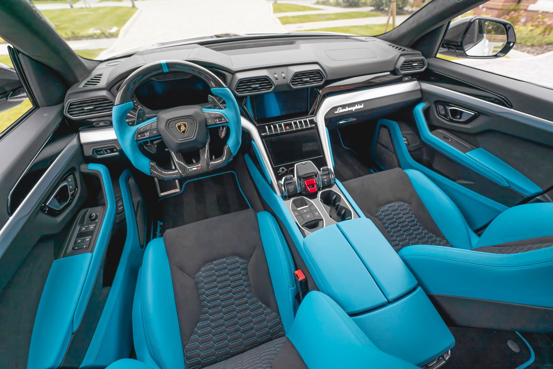 lamborghini urus interior retrim alcantara leather cyan blue design d:class automotive black retrim seats