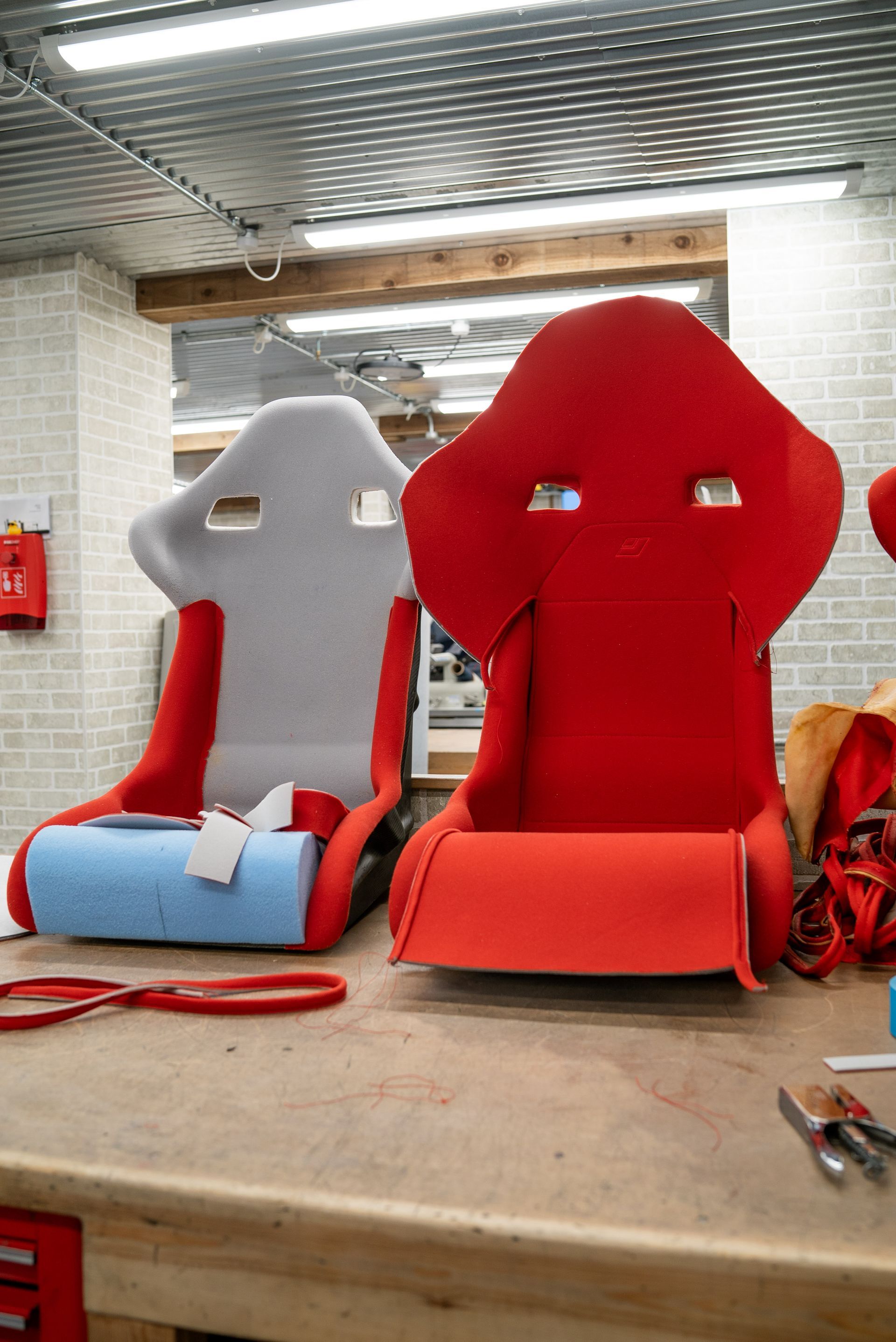 Ferrari f40 racing seat seats retrim nomex red cloth d:class auto automotive restoration reupholster pair surrey