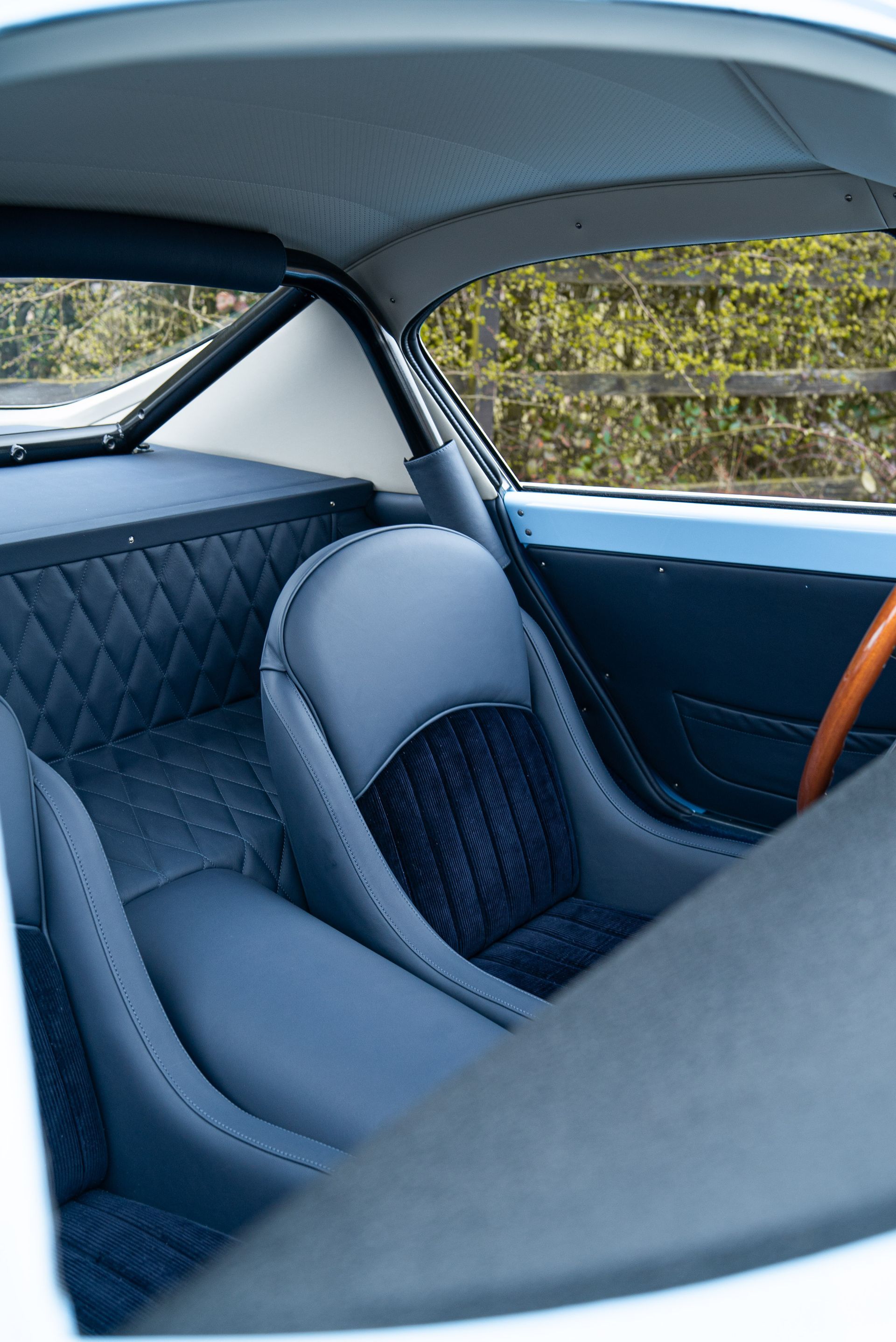 blue leather corduroy retrim dclass d:class gto engineering
