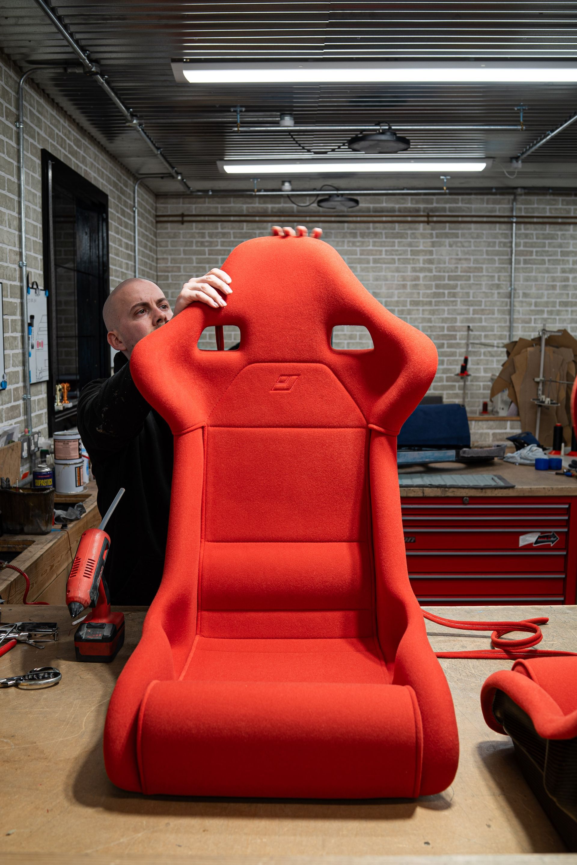 Ferrari f40 racing seat seats retrim nomex red cloth d:class auto automotive restoration reupholster pair surrey