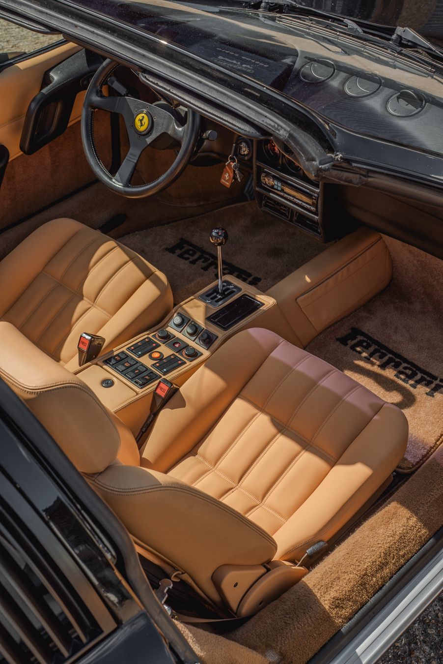 Ferrari 328 GTS interior retrim repairs leather seats sseat carpet targa open air convertible vehicle upholstery trim recover tan beige d:class dclass auto automotive