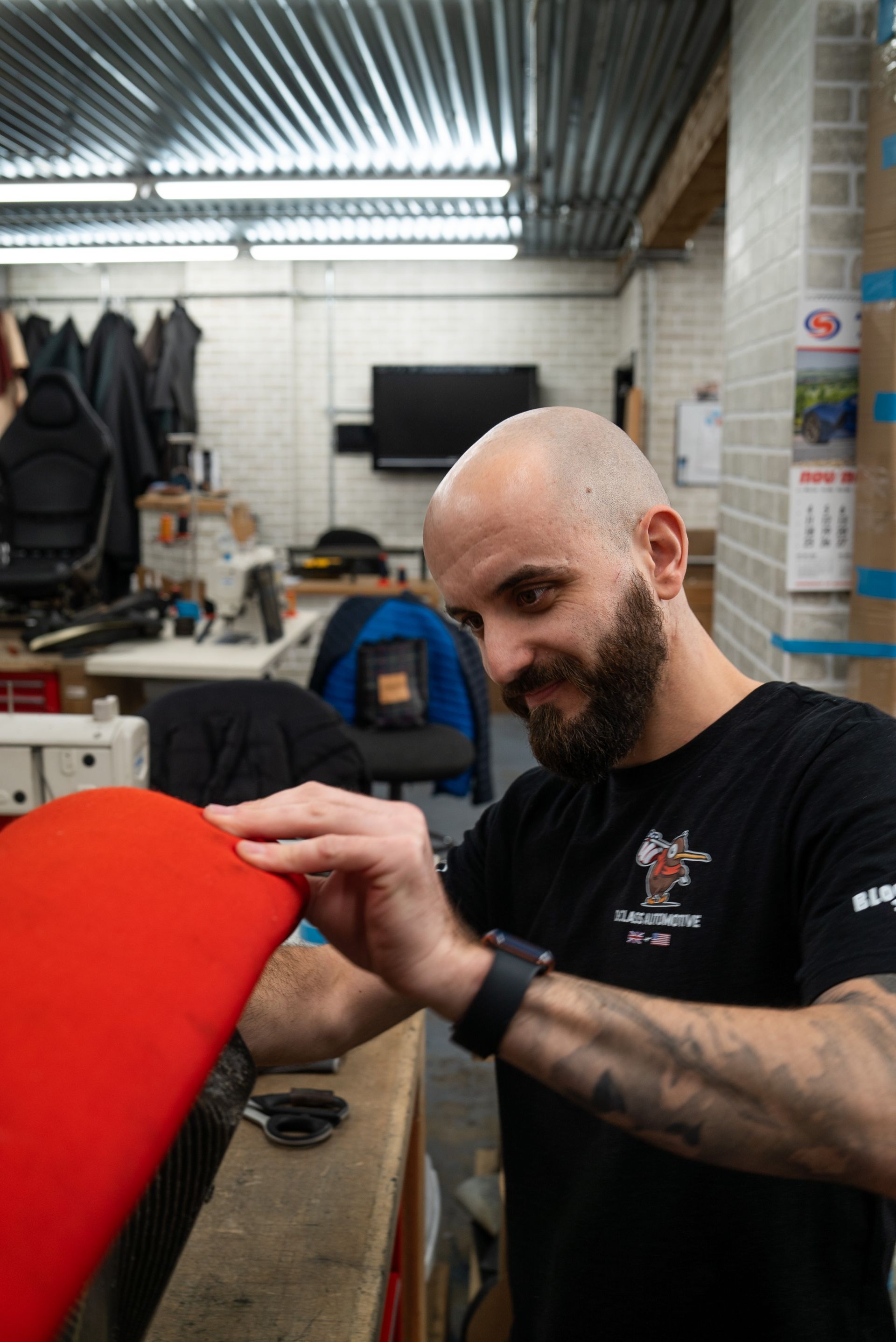 Ferrari f40 racing seat seats retrim nomex red cloth d:class auto automotive restoration reupholster pair surrey