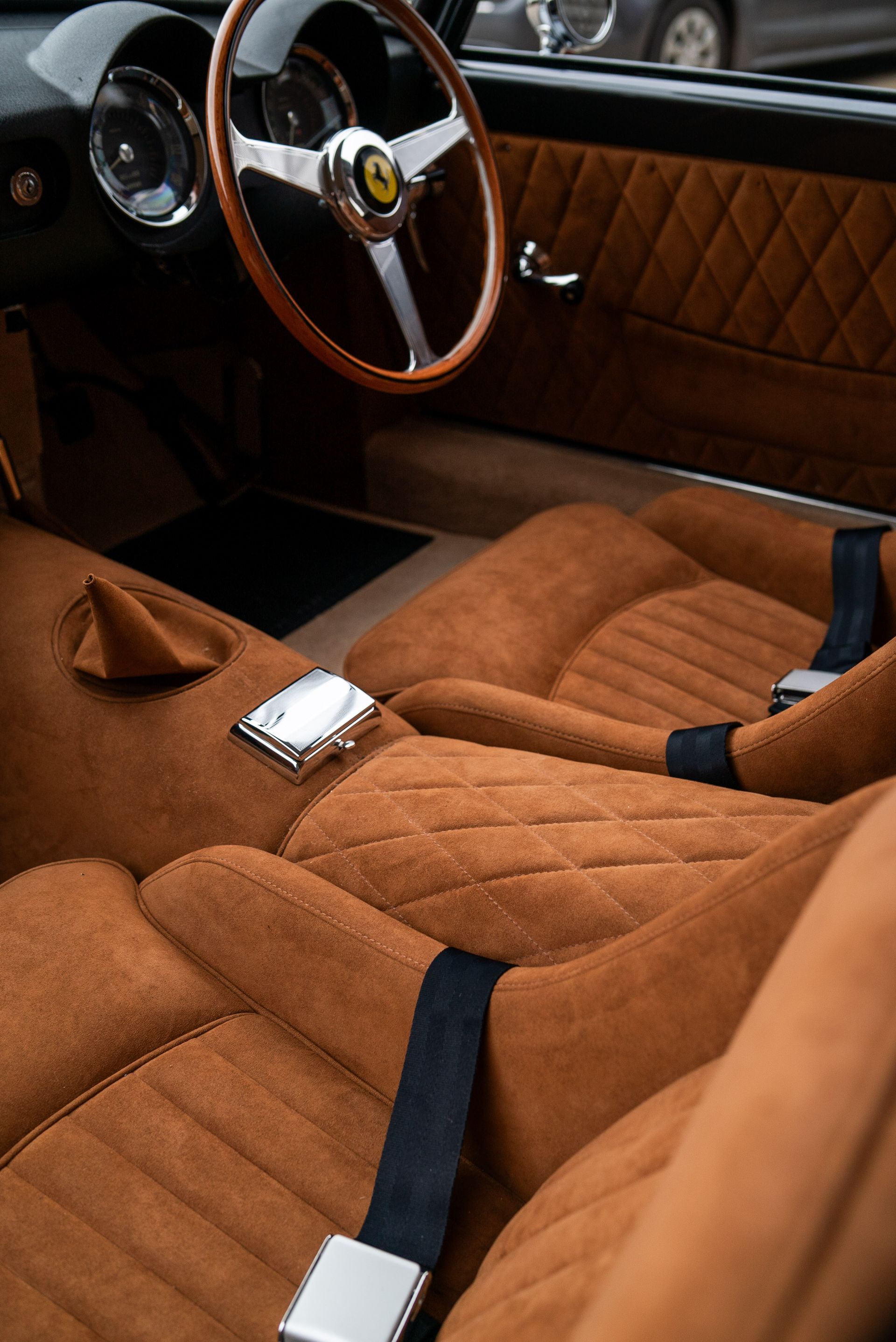 d:class interior retrim upholstery reupholstered retrimmed restoration gto swb 250 alcantara quilting tan custom customised bespoke fabrication fabricated seats carpet roll cage beige boyriven engineering best near me local surrey trimshop