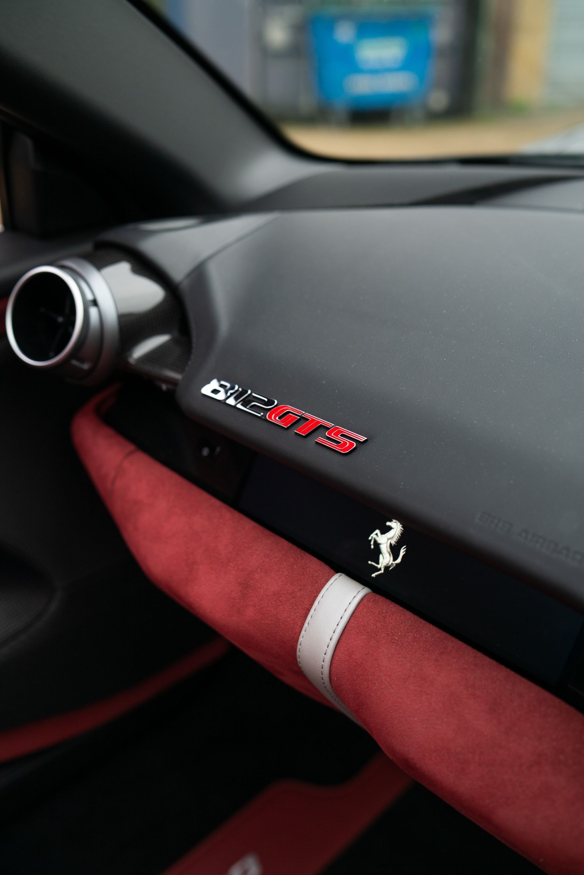 Ferrari 812 GTS interior seats dash dashboard under retrim reupholster reupholstered recovered leather Alcantara red oem plus oem+ d:class auto automotive d:class near me best local surrey daytona style belts centre centres
