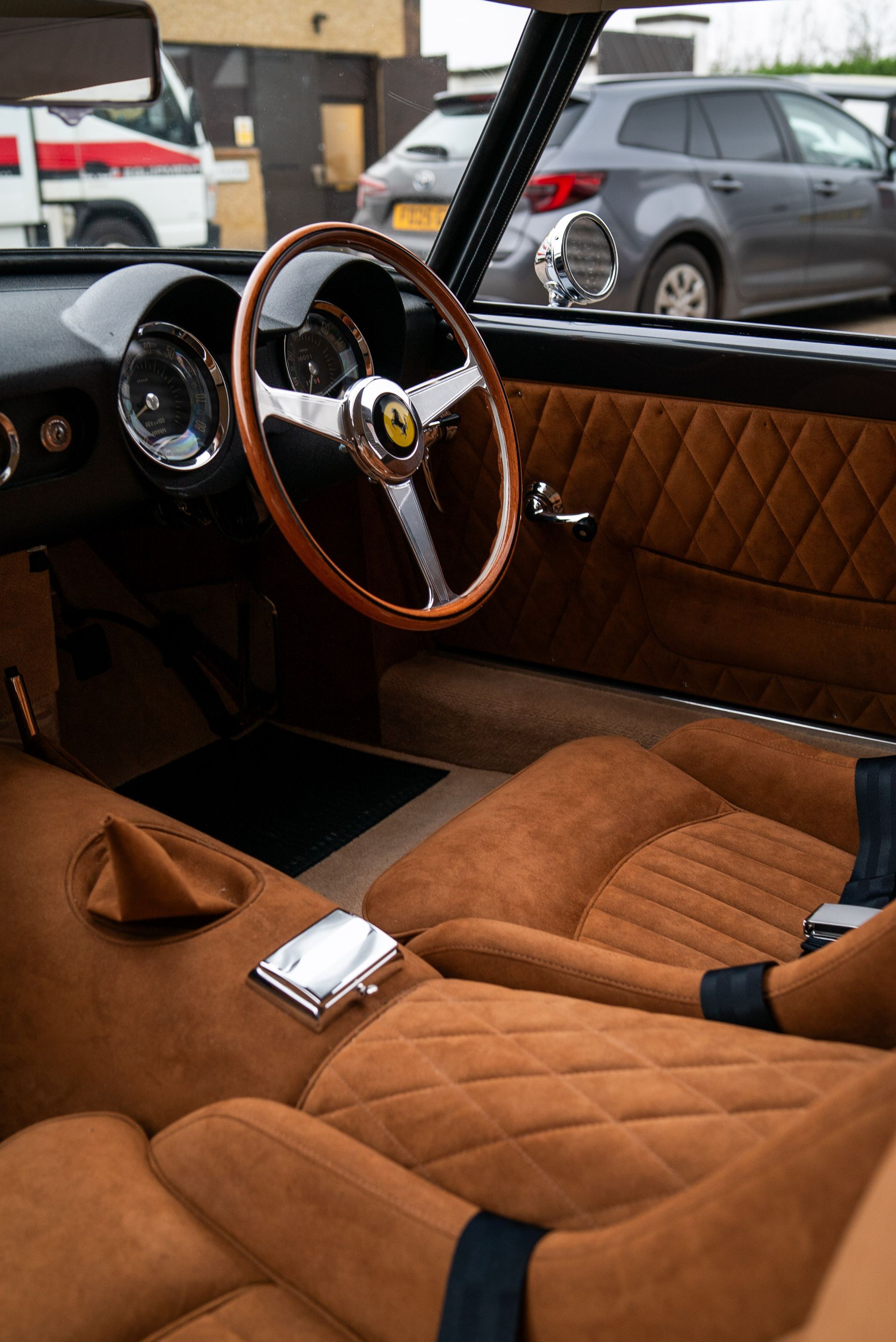 d:class interior retrim upholstery reupholstered retrimmed restoration gto swb 250 alcantara quilting tan custom customised bespoke fabrication fabricated seats carpet roll cage beige boyriven engineering best near me local surrey trimshop