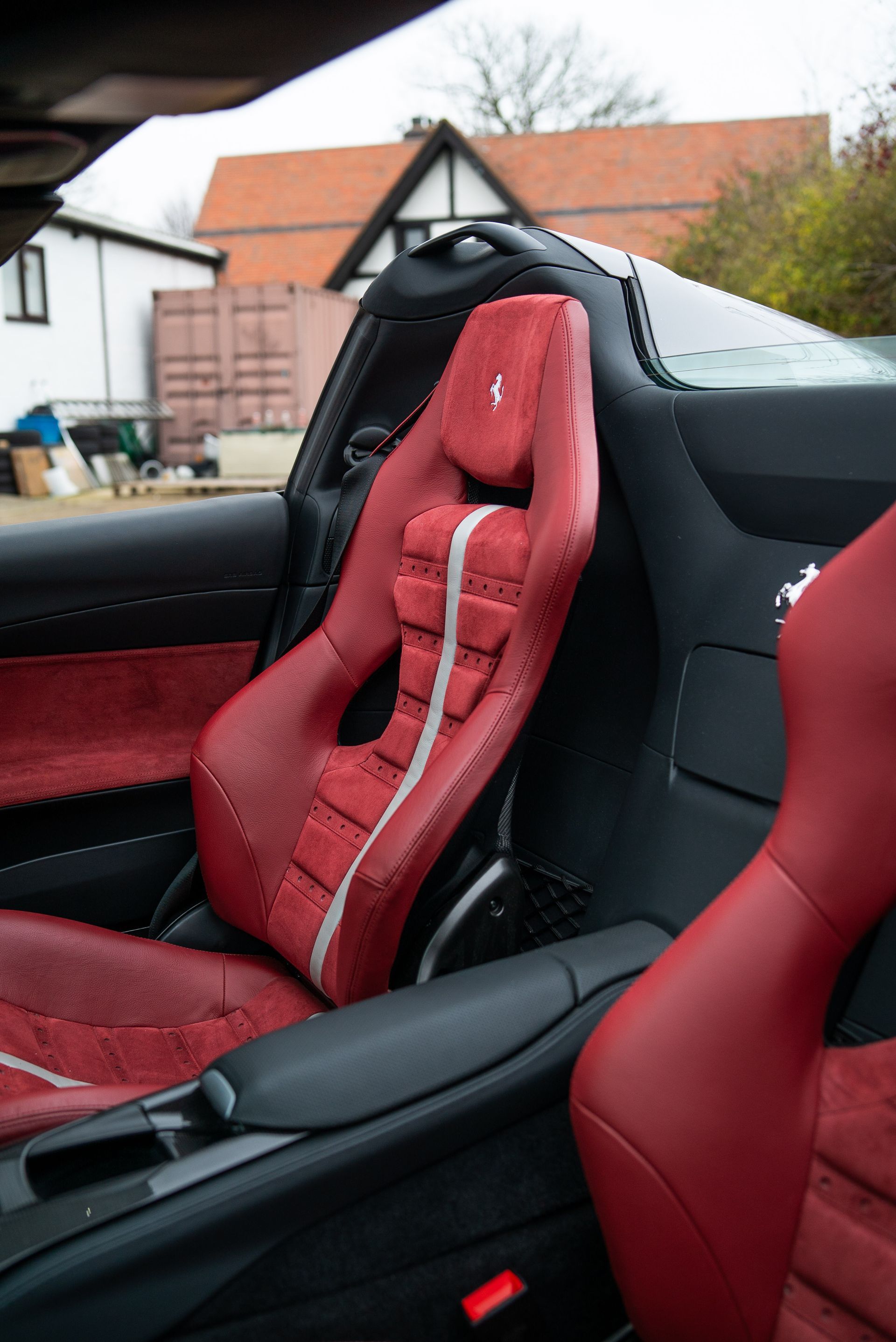 Ferrari 812 GTS interior seats dash dashboard under retrim reupholster reupholstered recovered leather Alcantara red oem plus oem+ d:class auto automotive d:class near me best local surrey daytona style belts centre centres