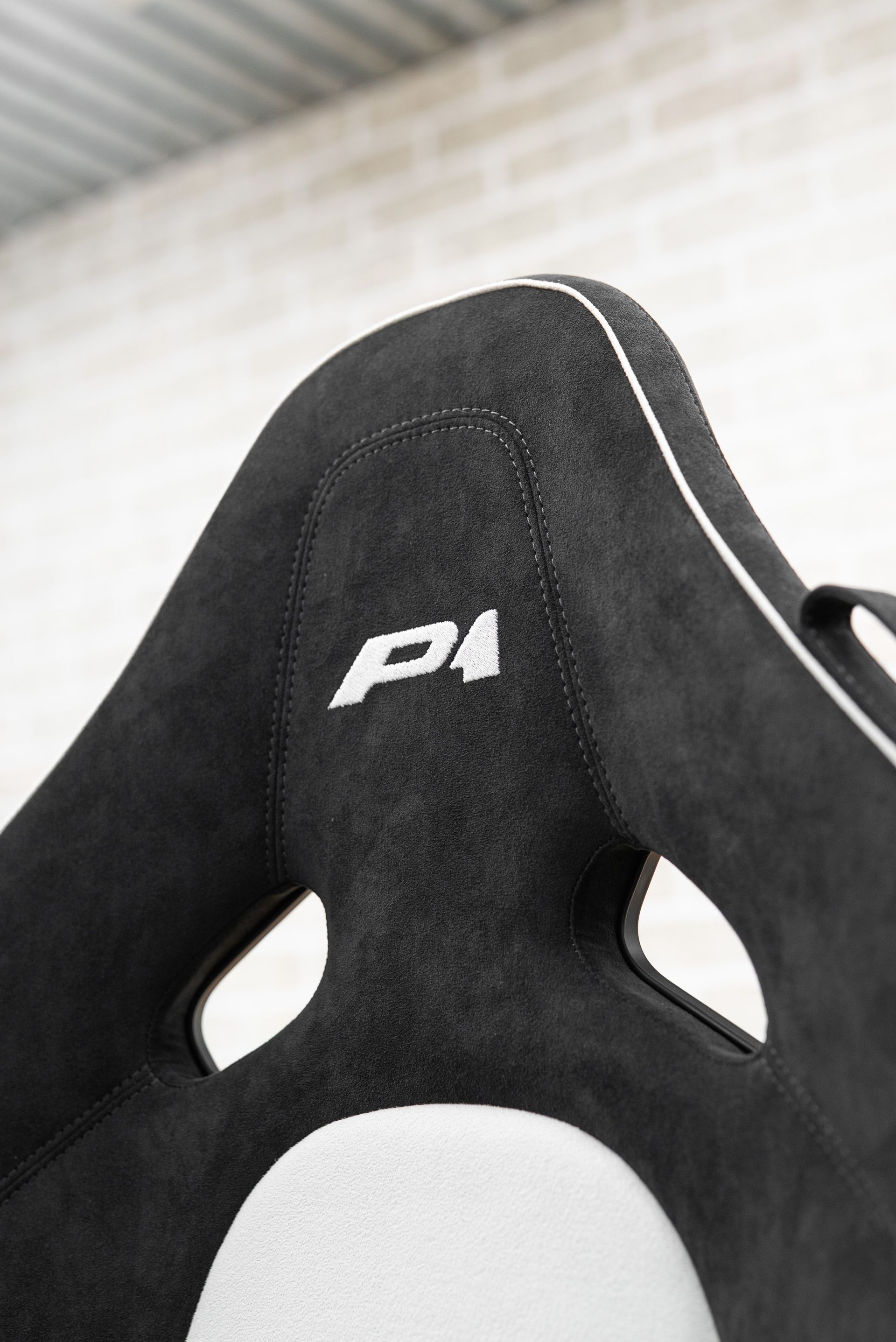 mclaren p1 seat seats retrim alcantara embroidery embroidered black grey white alcantara interior trim trimmed retrimmed resotration oem d:class dclass tourer touring conversion