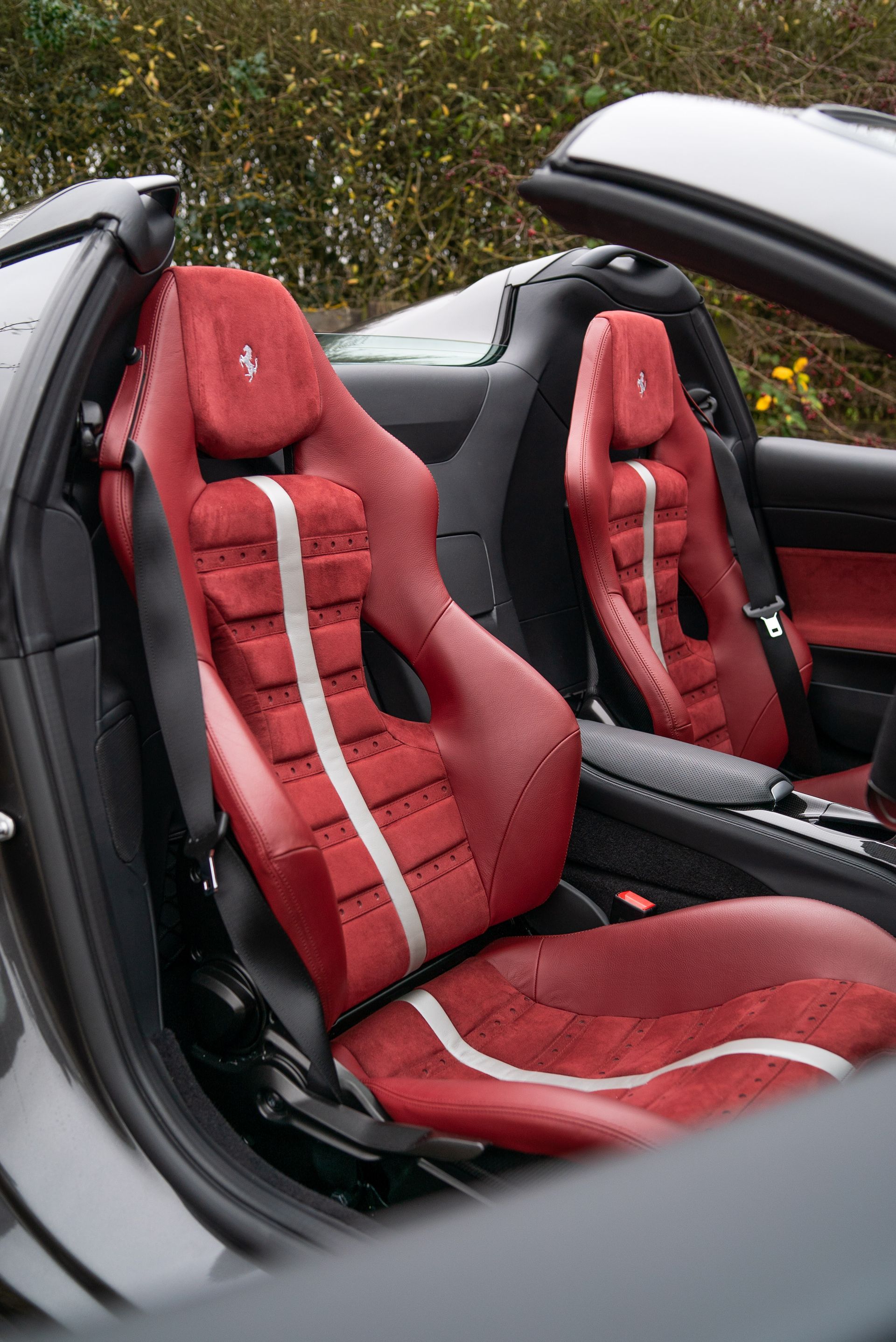 Ferrari 812 GTS interior seats dash dashboard under retrim reupholster reupholstered recovered leather Alcantara red oem plus oem+ d:class auto automotive d:class near me best local surrey daytona style belts centre centres