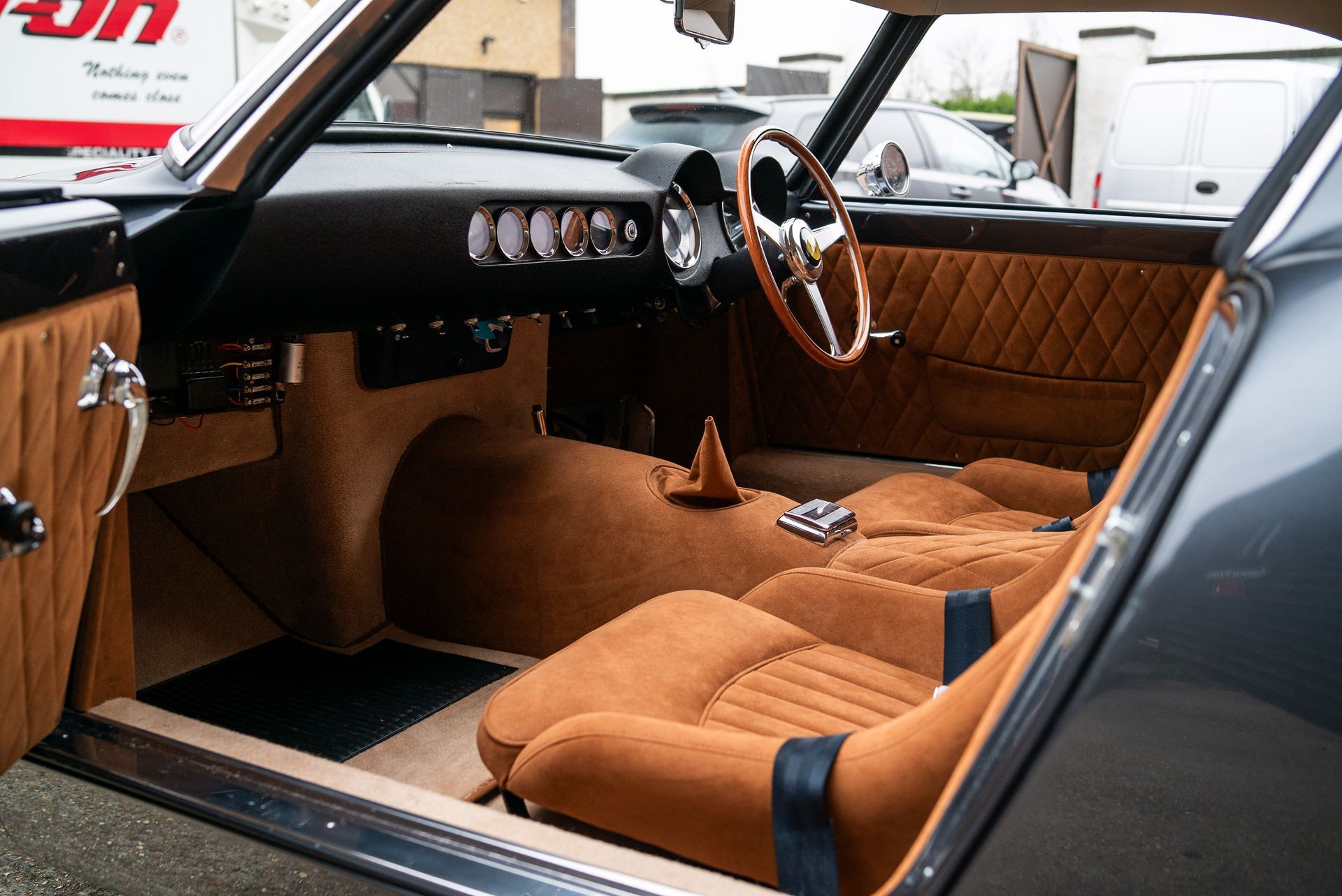 d:class interior retrim upholstery reupholstered retrimmed restoration gto swb 250 alcantara quilting tan custom customised bespoke fabrication fabricated seats carpet roll cage beige boyriven engineering best near me local surrey trimshop
