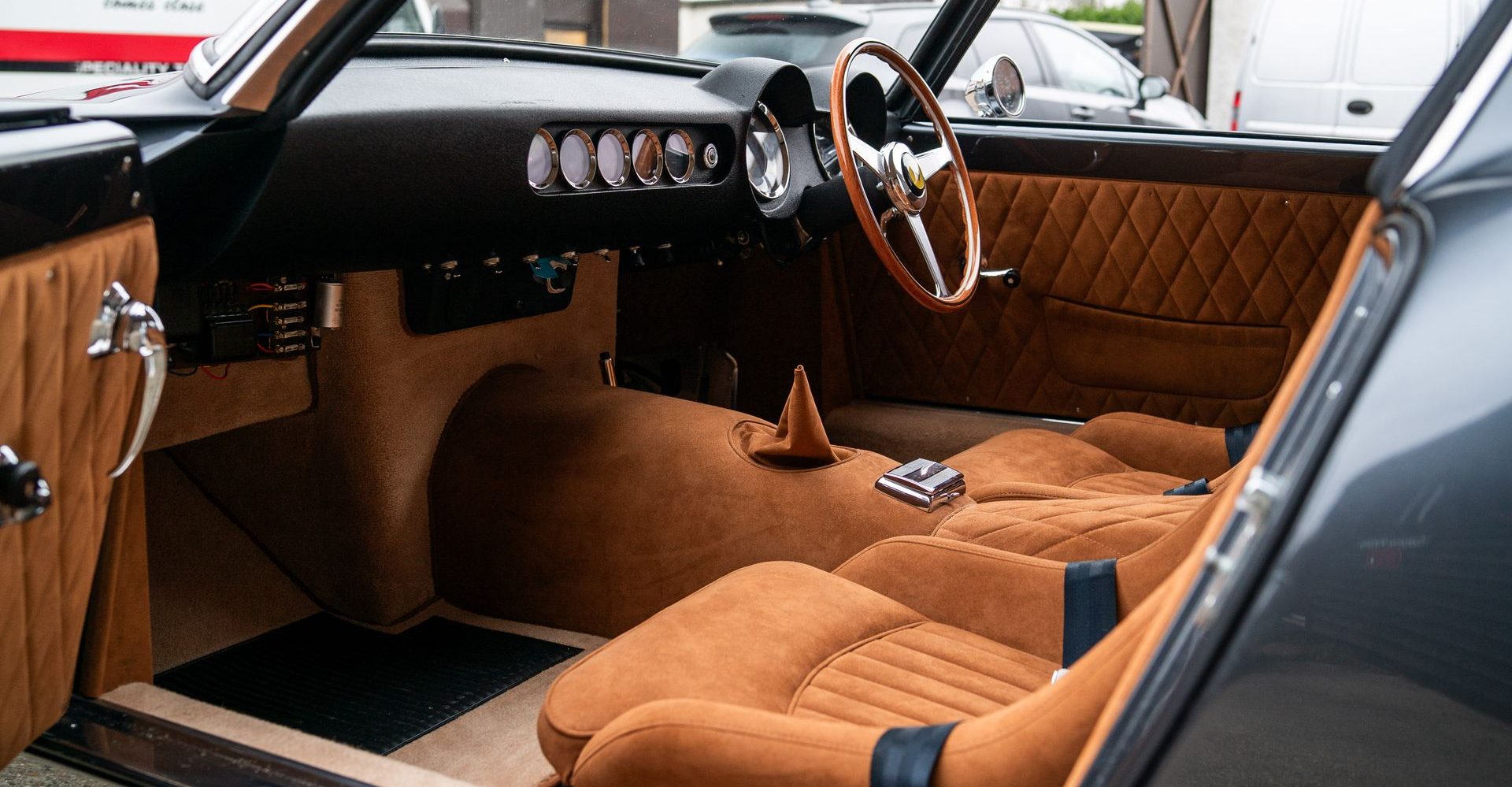 d:class interior retrim upholstery reupholstered retrimmed restoration gto swb 250 alcantara quilting tan custom customised bespoke fabrication fabricated seats carpet roll cage beige boyriven engineering best near me local surrey trimshop