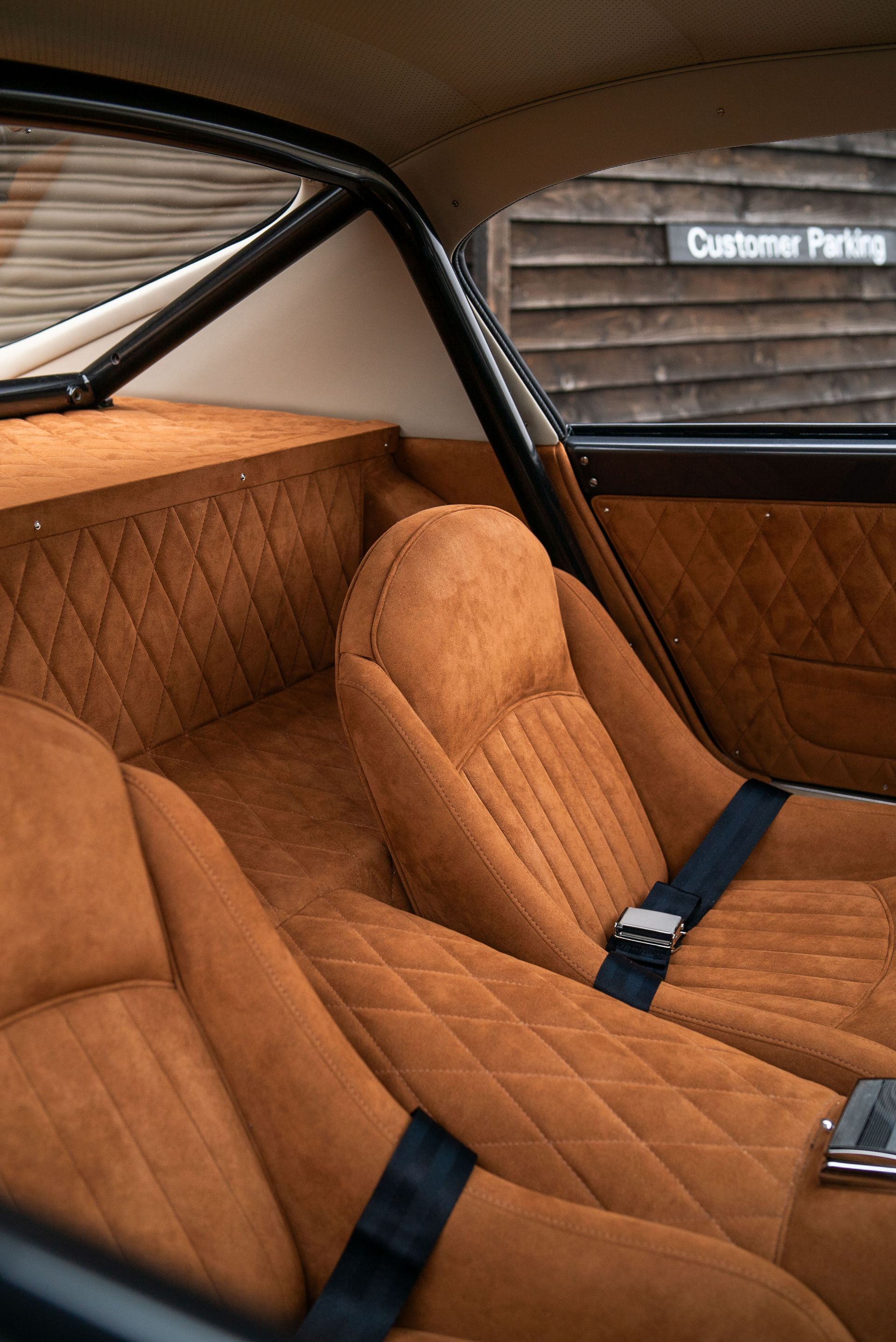 d:class interior retrim upholstery reupholstered retrimmed restoration gto swb 250 alcantara quilting tan custom customised bespoke fabrication fabricated seats carpet roll cage beige boyriven engineering best near me local surrey trimshop