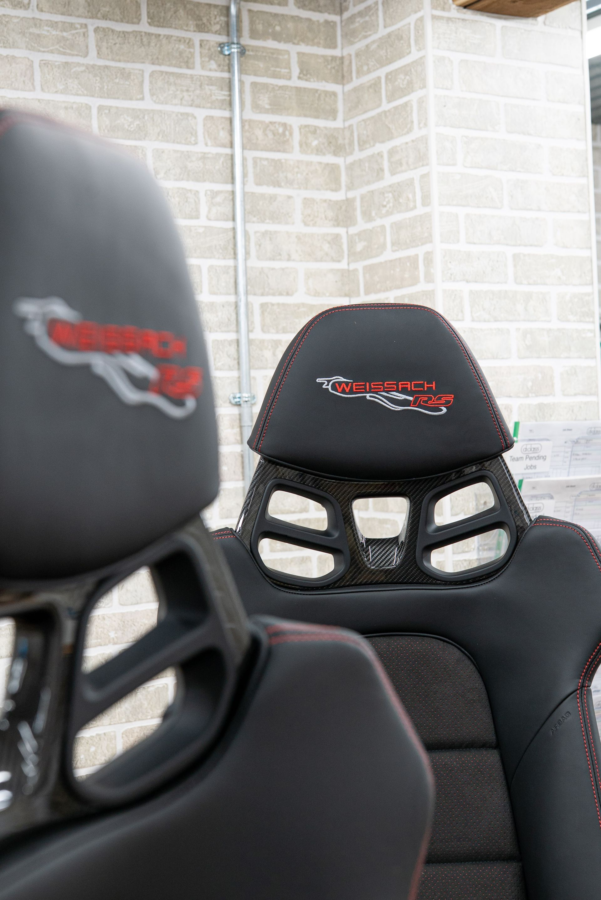 Porsche GT3 sport bucket seat seats weissach rs logo embroidery embroidered retrim d:class red leather surrey oem upgrade