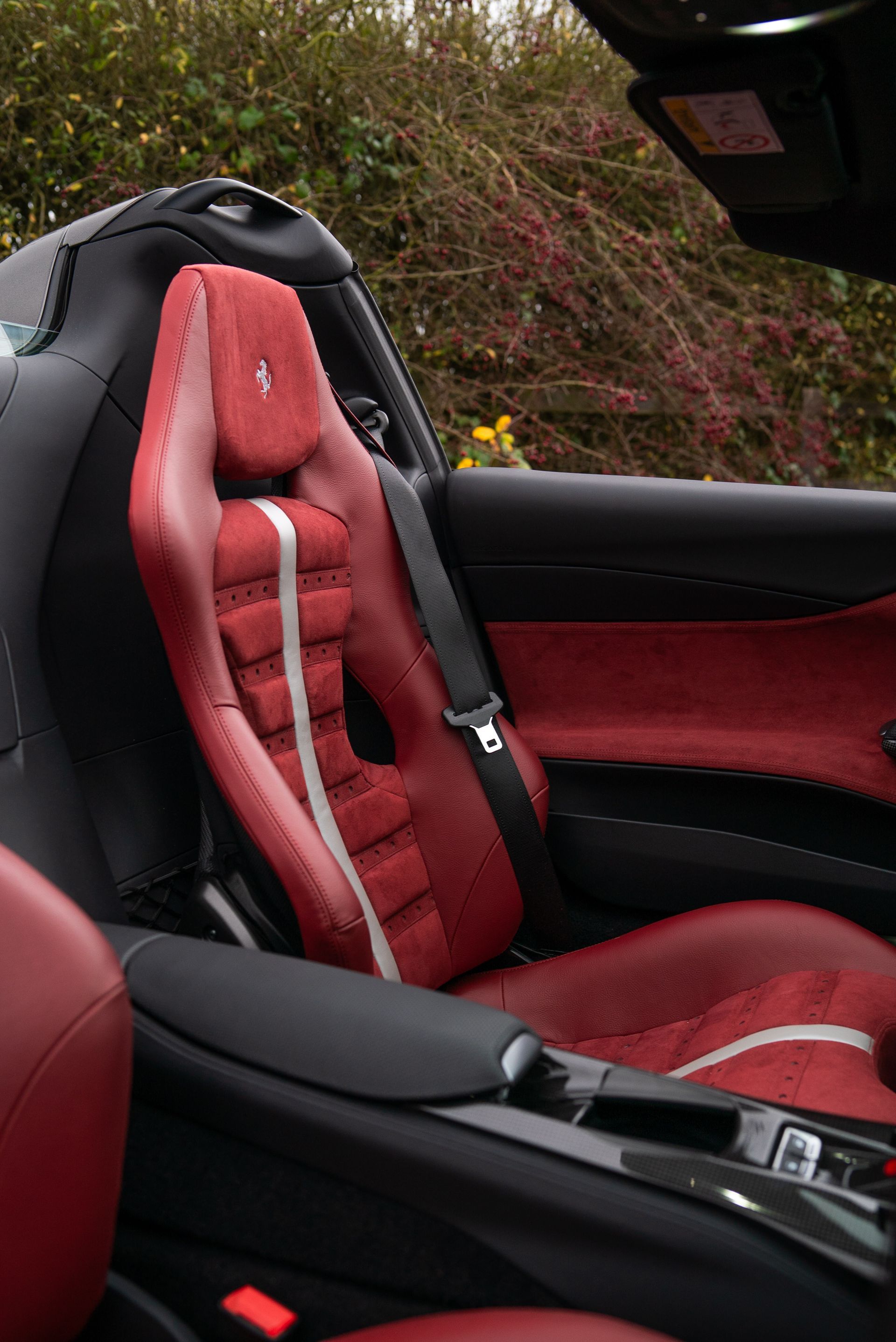 Ferrari 812 GTS interior seats dash dashboard under retrim reupholster reupholstered recovered leather Alcantara red oem plus oem+ d:class auto automotive d:class near me best local surrey daytona style belts centre centres