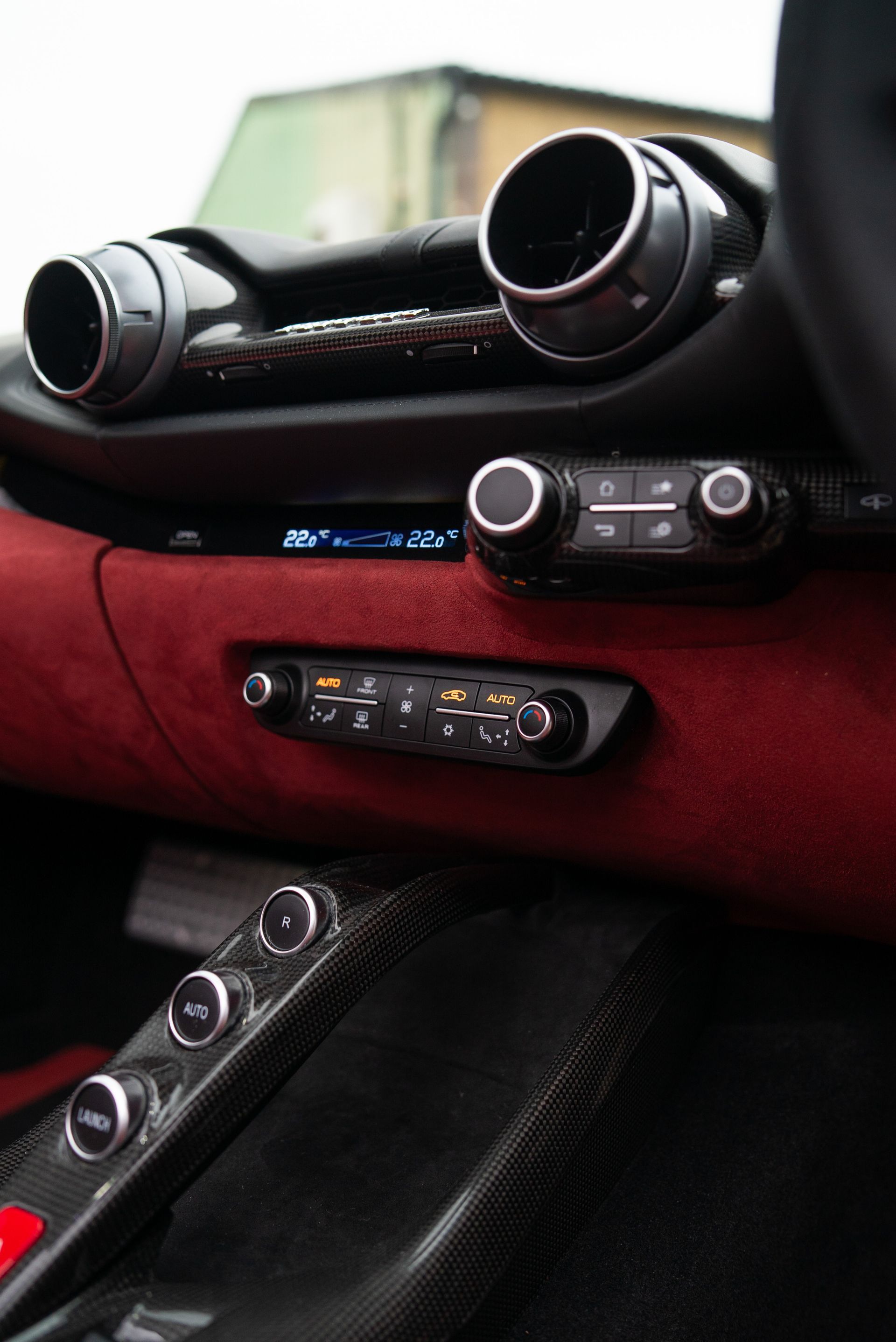 Ferrari 812 GTS interior seats dash dashboard under retrim reupholster reupholstered recovered leather Alcantara red oem plus oem+ d:class auto automotive d:class near me best local surrey daytona style belts centre centres