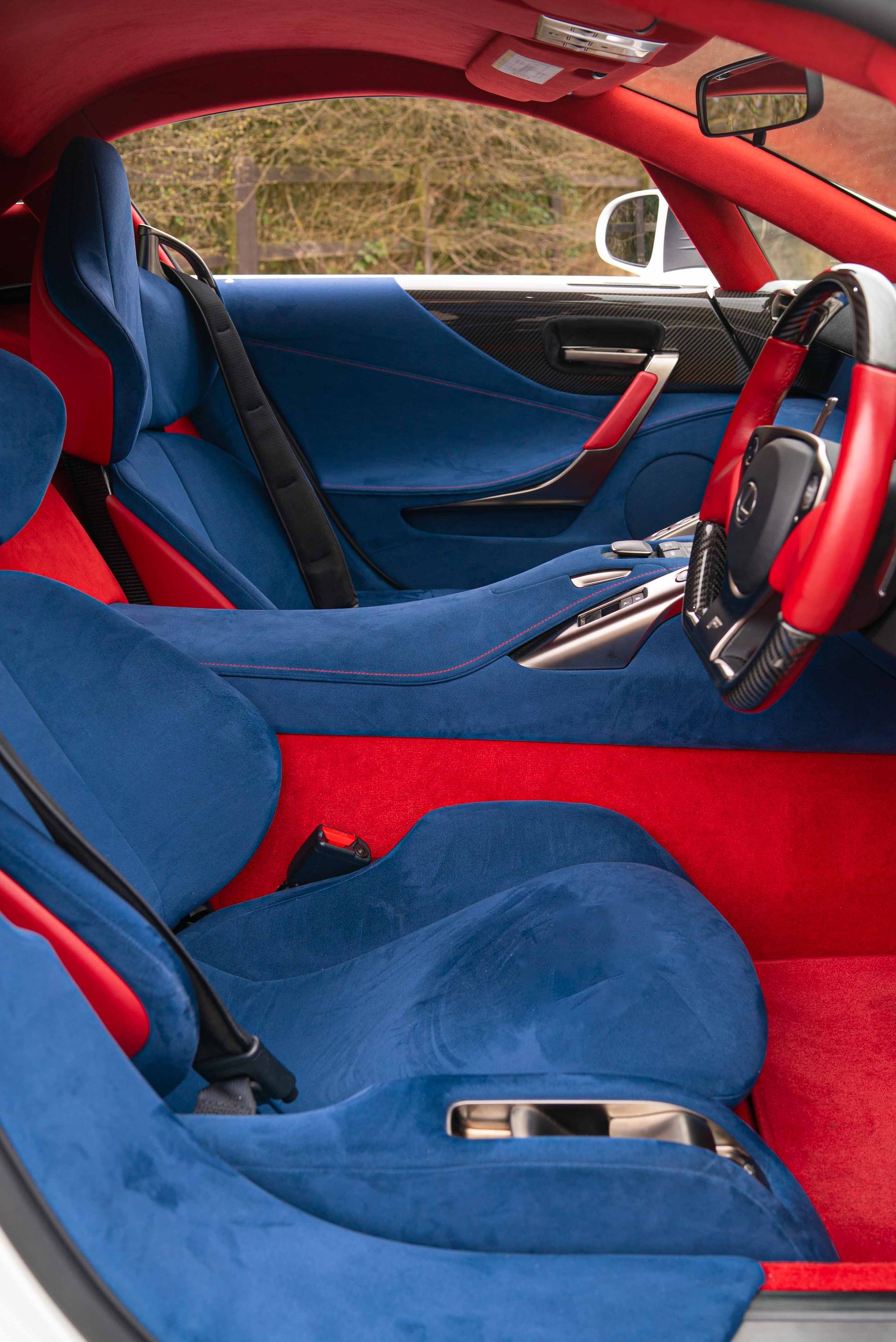 lexus LFA interior retrim d:class automotive auto OEM Alcantara original factory stitching black red blue