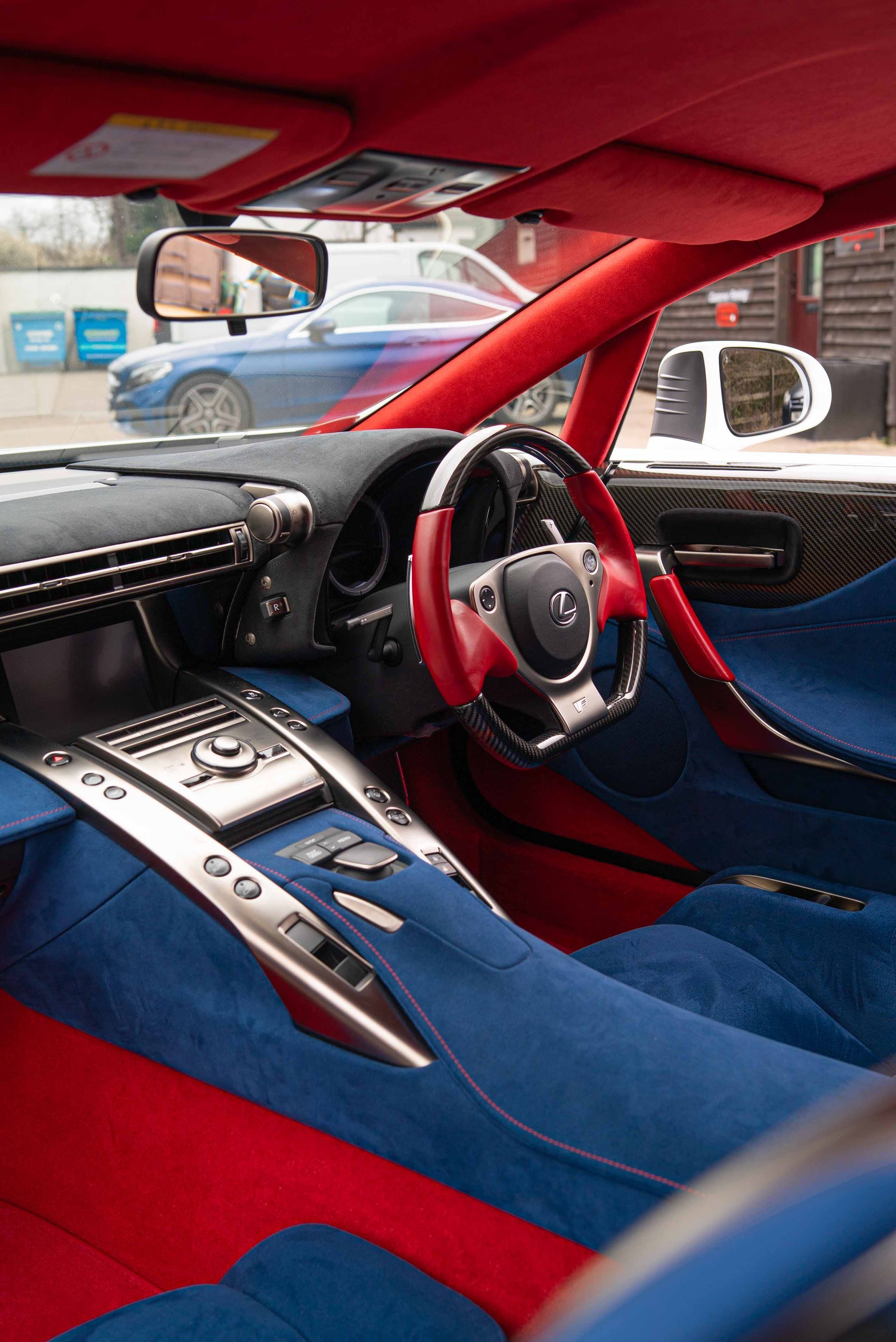 lexus LFA interior retrim d:class automotive auto OEM Alcantara original factory stitching black red blue