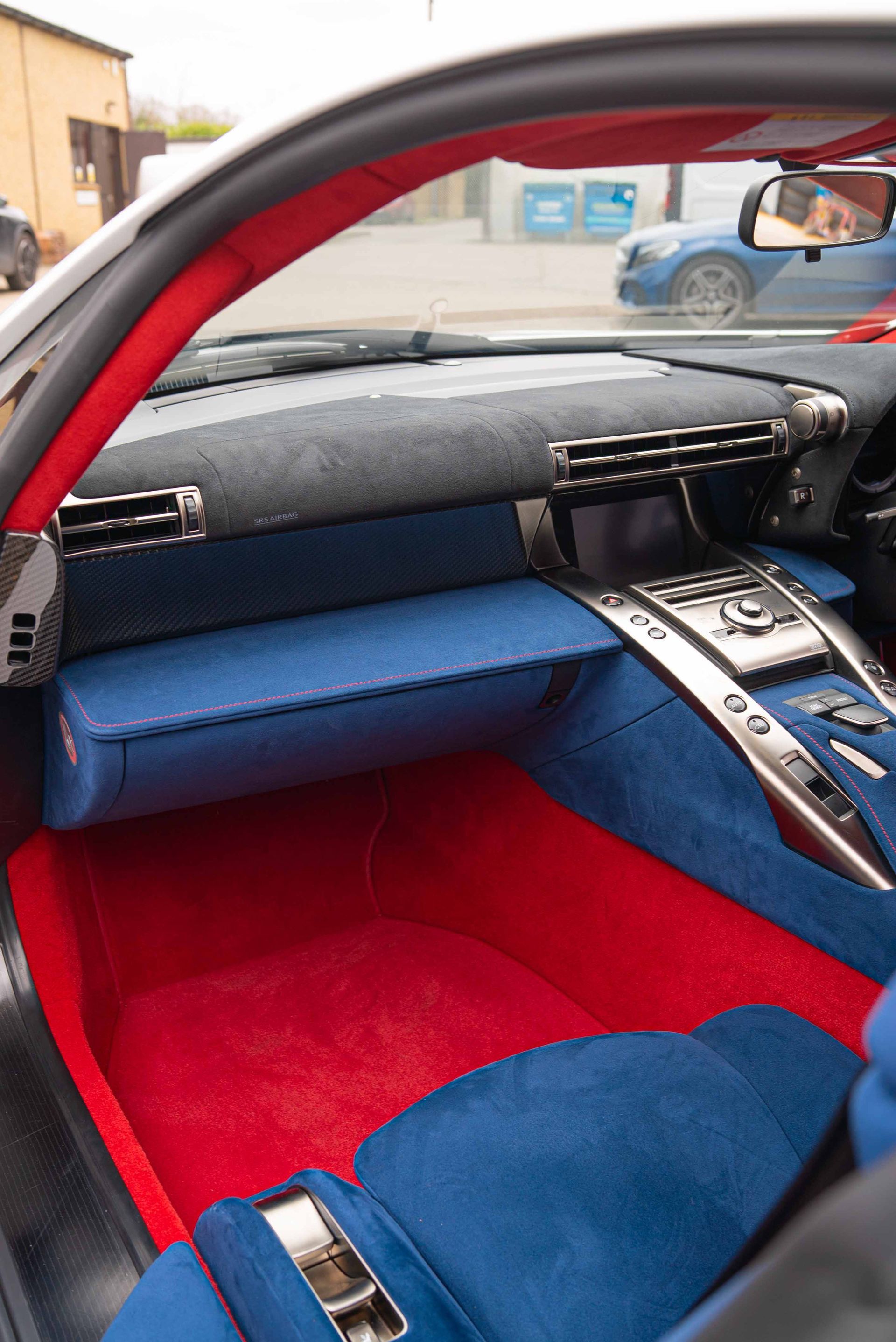 lexus LFA interior retrim d:class automotive auto OEM Alcantara original factory stitching black red blue