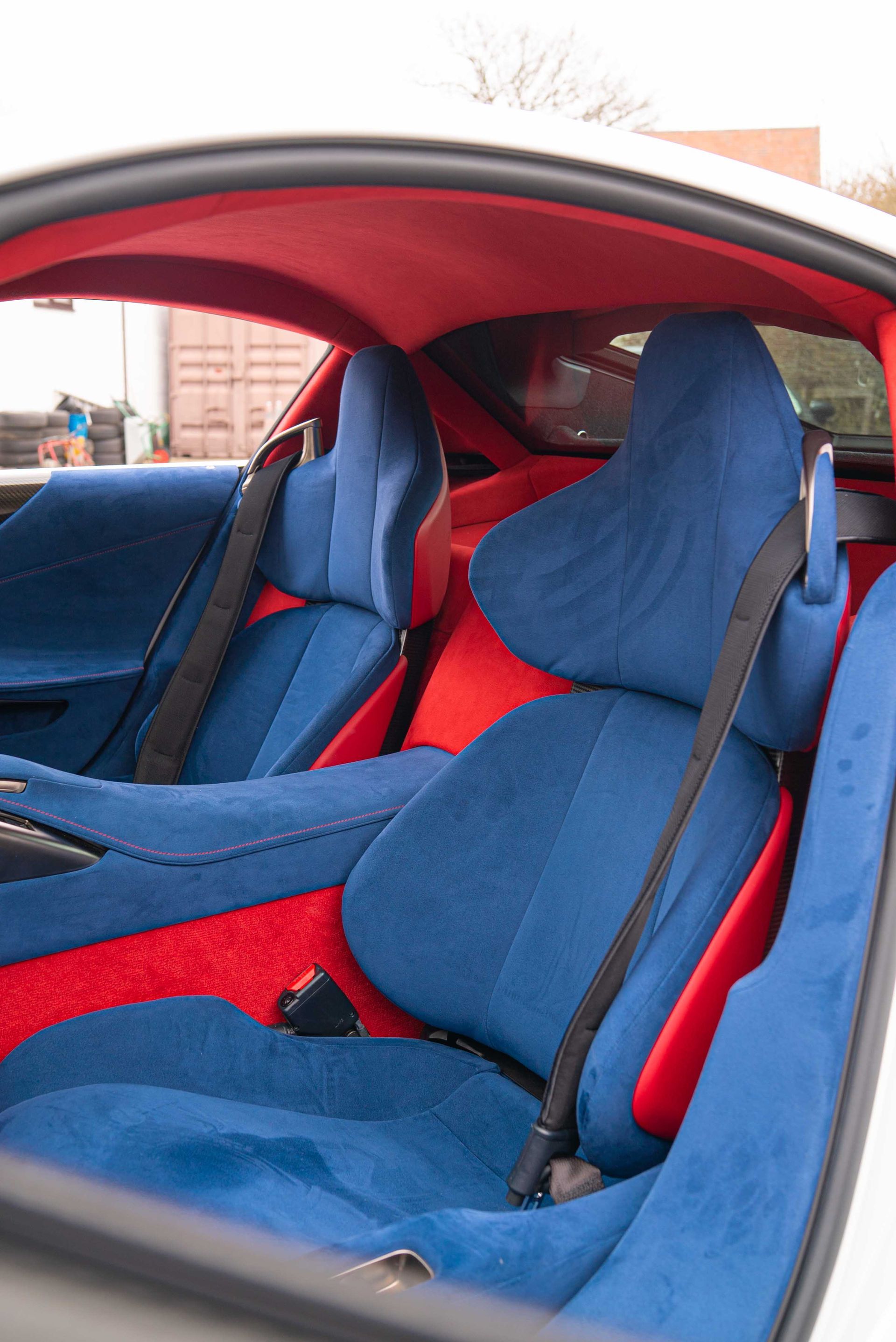 lexus LFA interior retrim d:class automotive auto OEM Alcantara original factory stitching black red blue