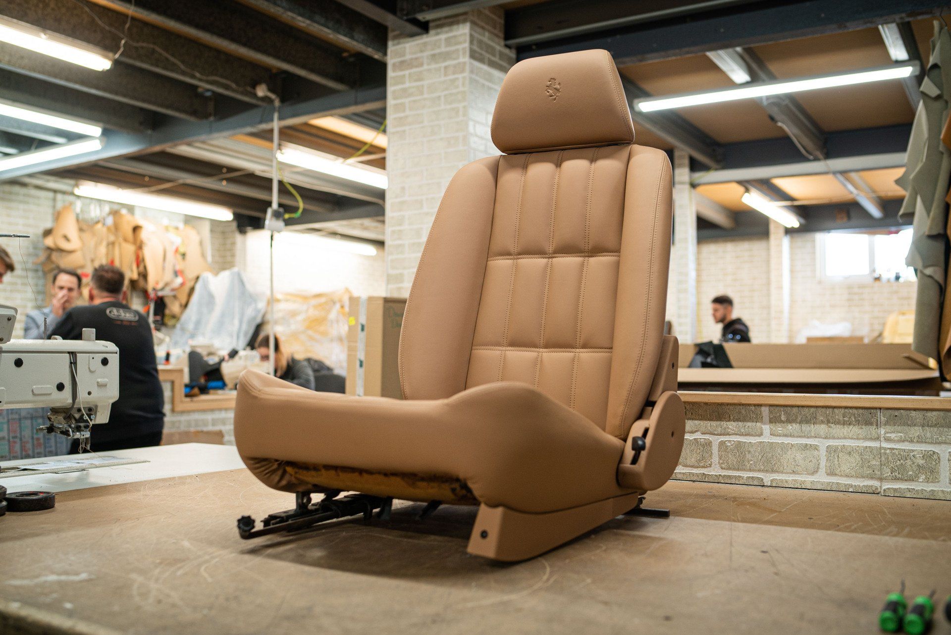 ferrari 328 seat retrim d:class automotive auto leather tan upholstery restoration repair stitch