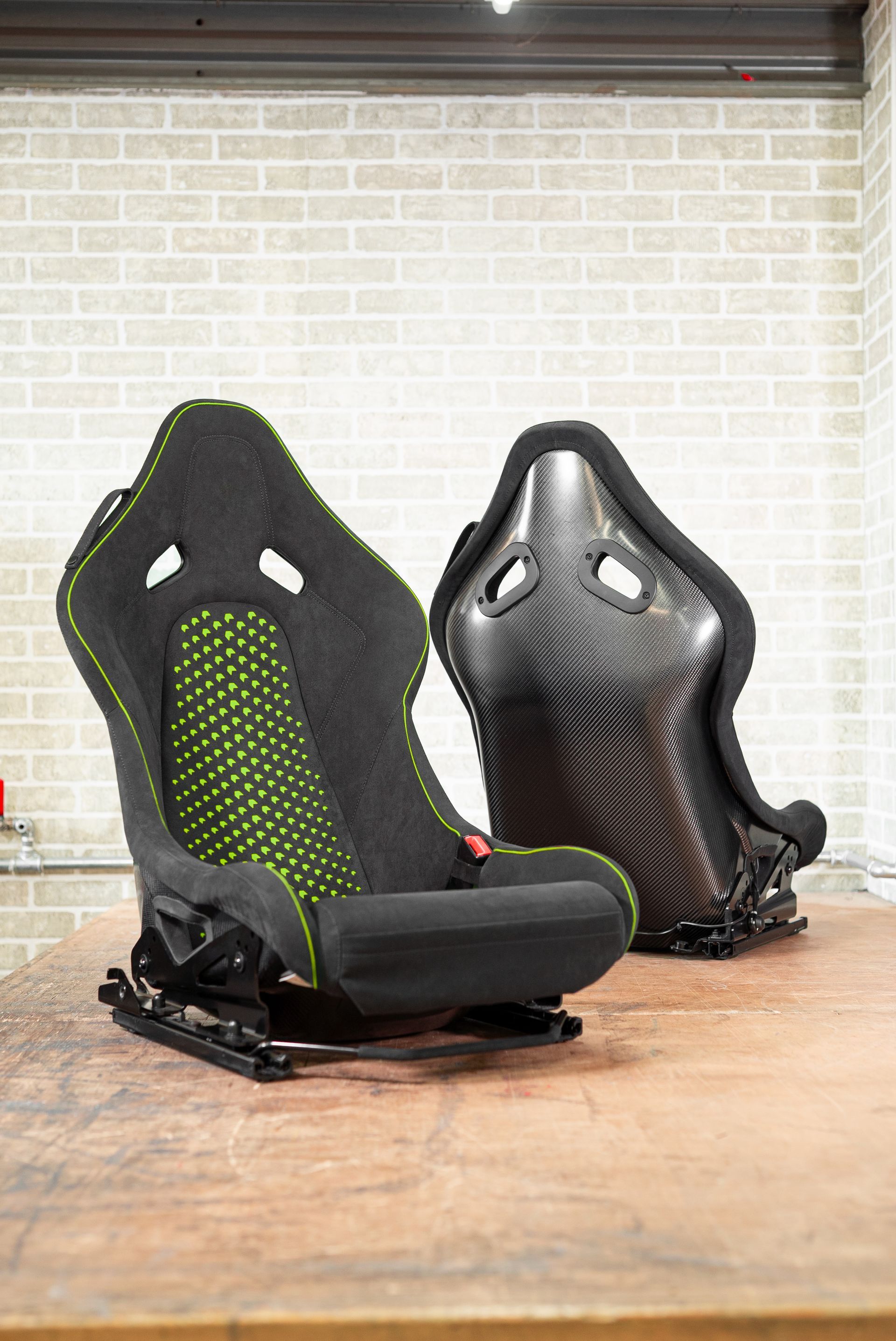 mclaren P1 style seats laser lasered petfred lanzante interior retrim seats seat pair customised alcantara bucket race d:class automotive surrey tourer touring conversion