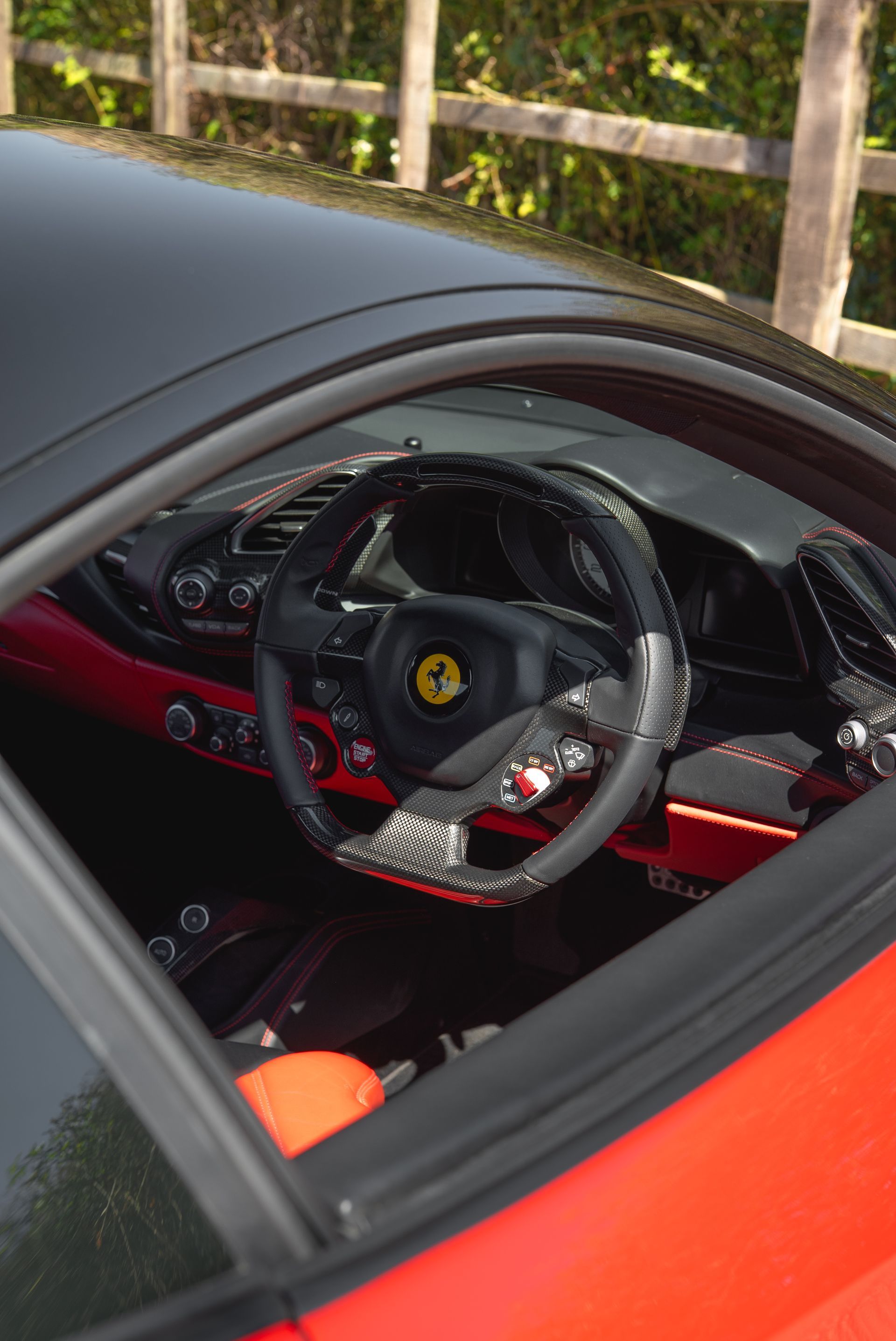 red ferrari 488 gtb seering wheel retrim black nappa leather red stitching d:class dclass oem