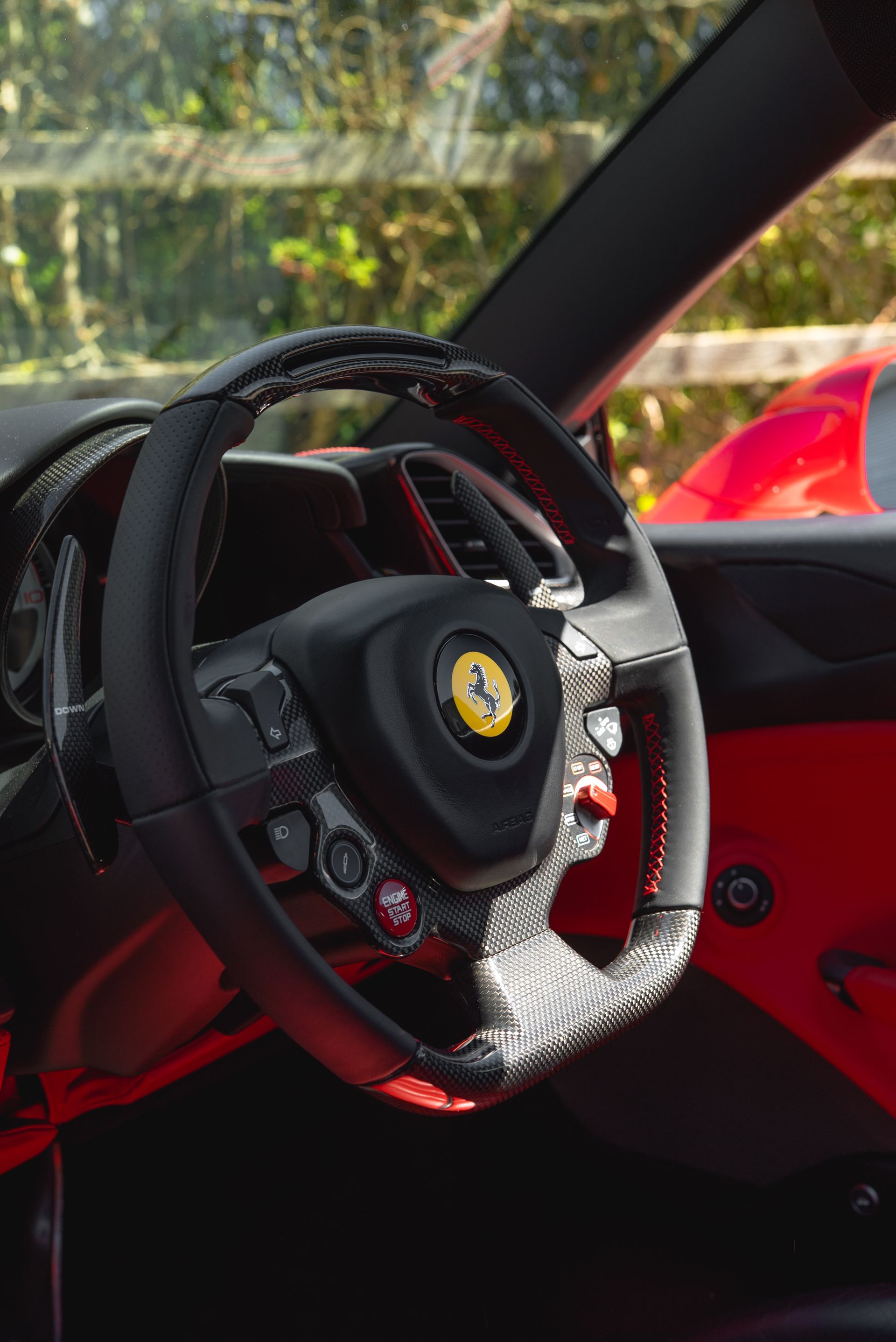red ferrari 488 gtb seering wheel retrim black nappa leather red stitching d:class dclass oem
