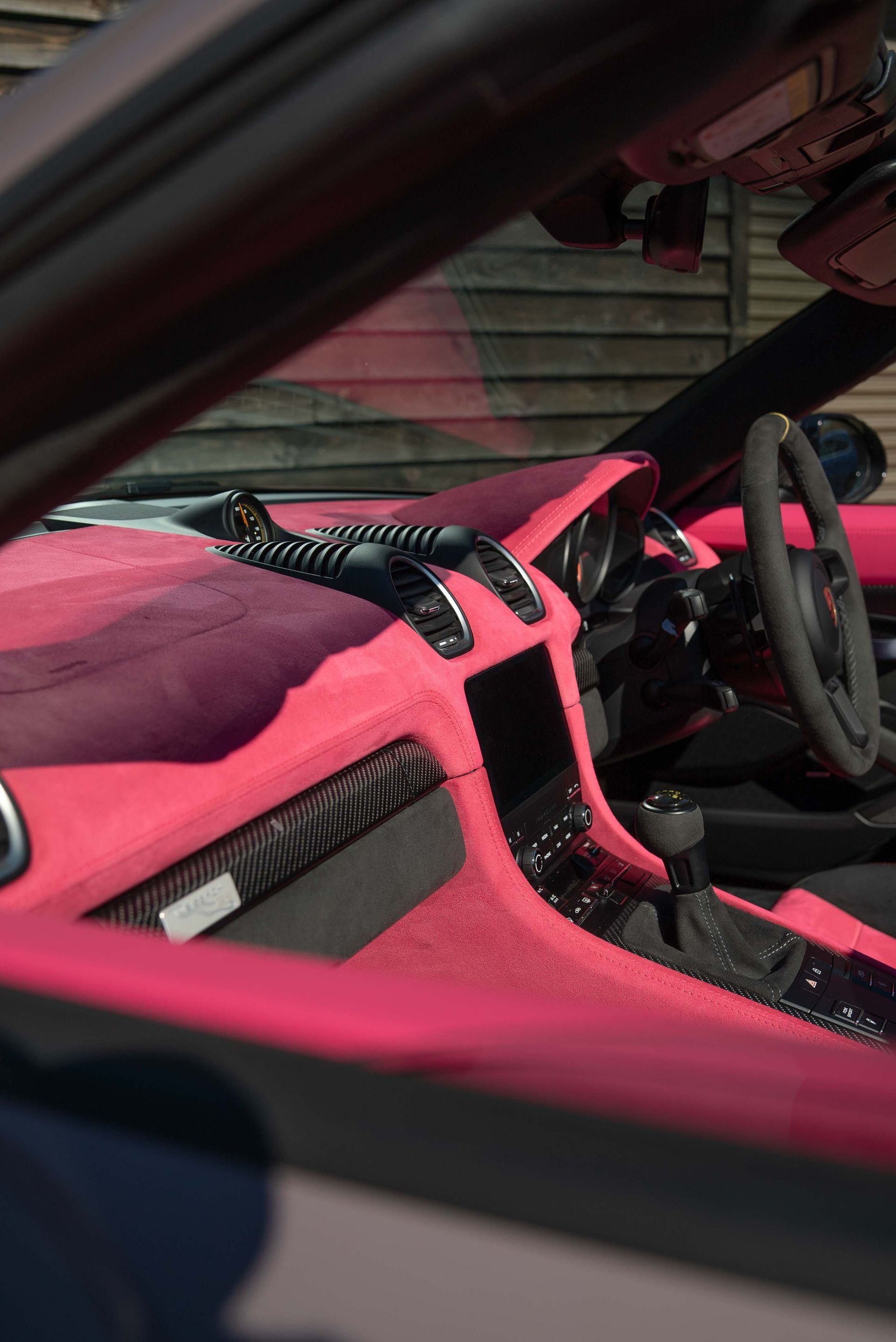 porsche spyder RS 718 interior retrim customisation custom customised pink alcantara dashboard seats frozen berry