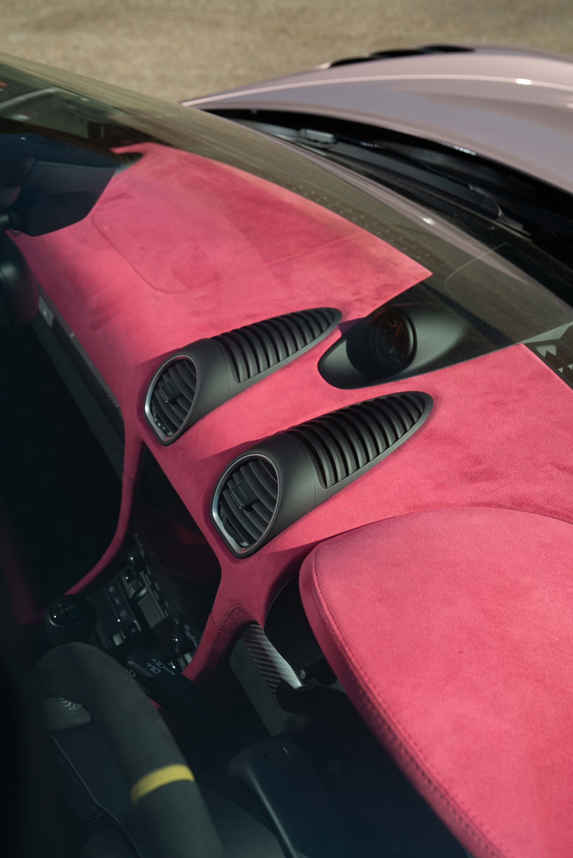 porsche cayman 718 gt4 spyder RS pink alcantara interior retrim seat seats dashbaord door card d:class automotive custom