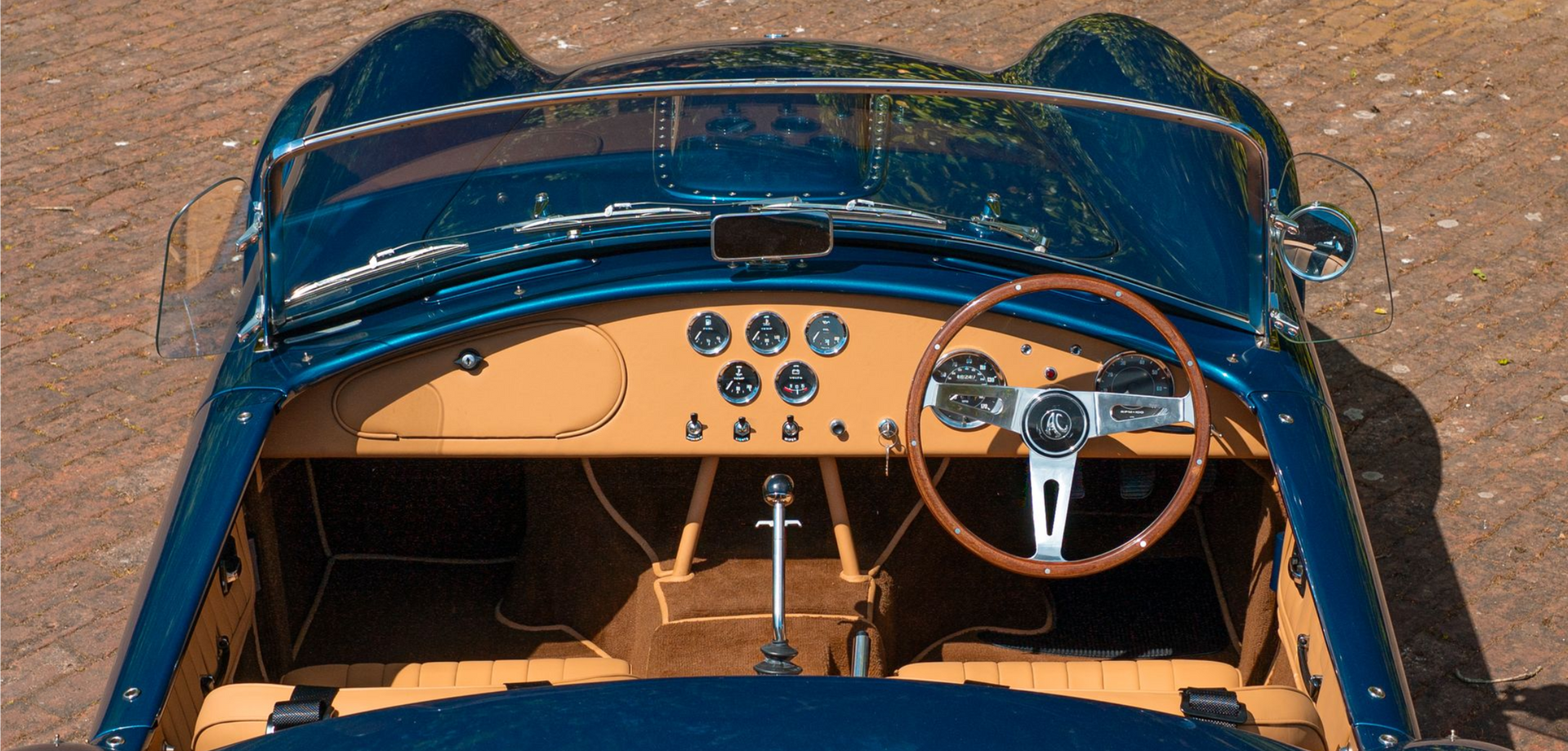 AC Cobra mkiv mk iv mk4 restoration tan leather interior guards blue metallic redline engineering d:class automotive dclass upholstery retrim