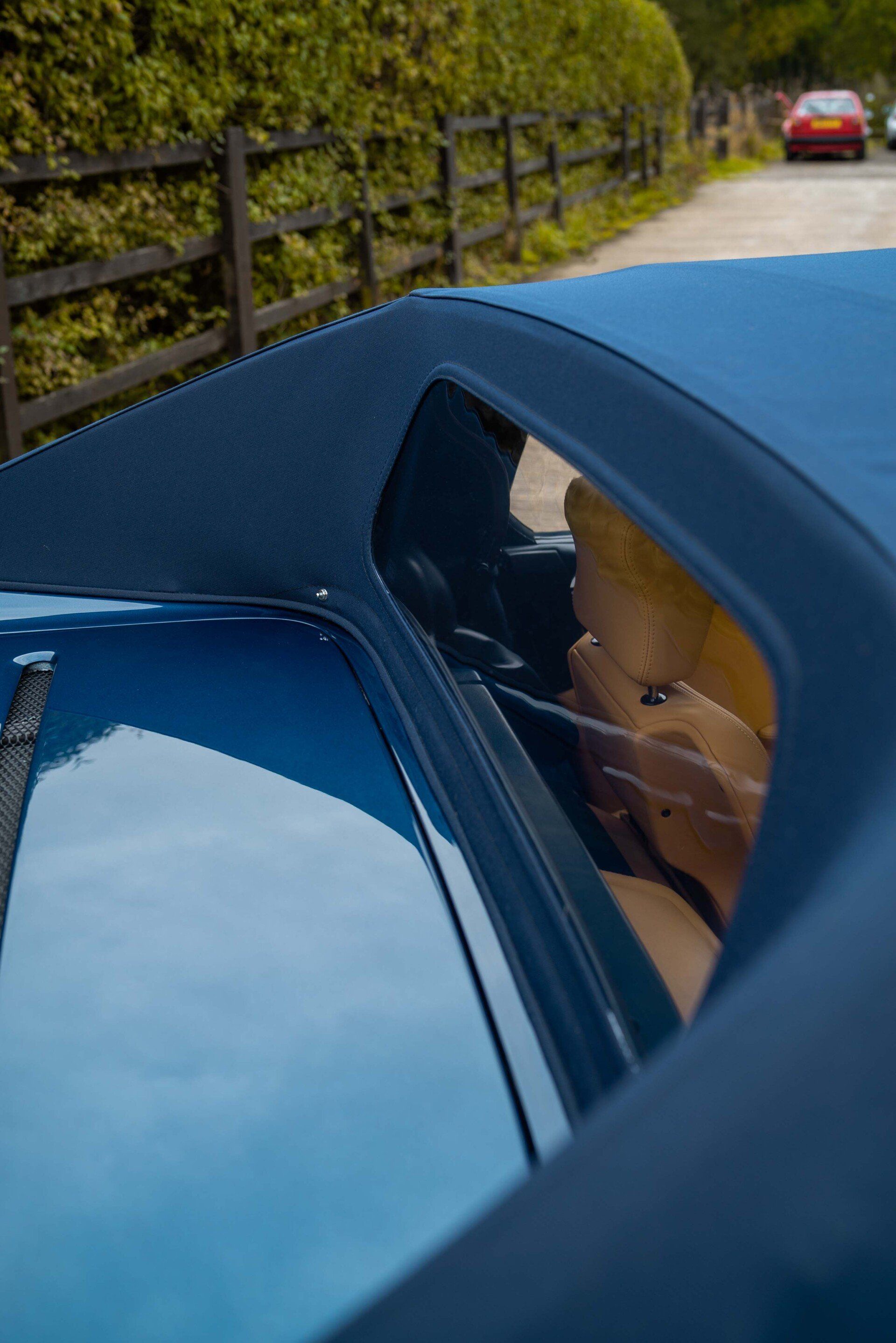 Ferrari F355 Spider Full interior retrim d:class auto tan blue nappa leather reupholstered upholstery trim restoration surrey bespoke seats hood carpet