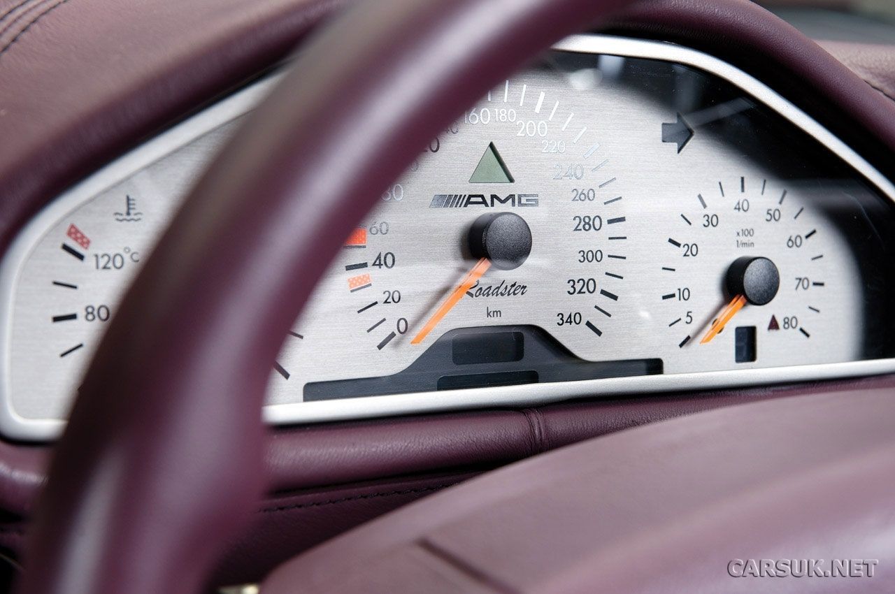 mercedes-Benz CLK GTR Roadster silver purple interior d:class automotive leather dials cluster speedometer speedo leather