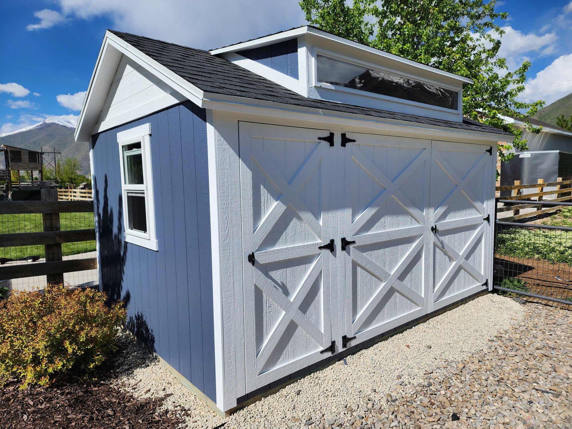 White and Blue Colored Shed — Salt Lake City, UT — Kong Sheds